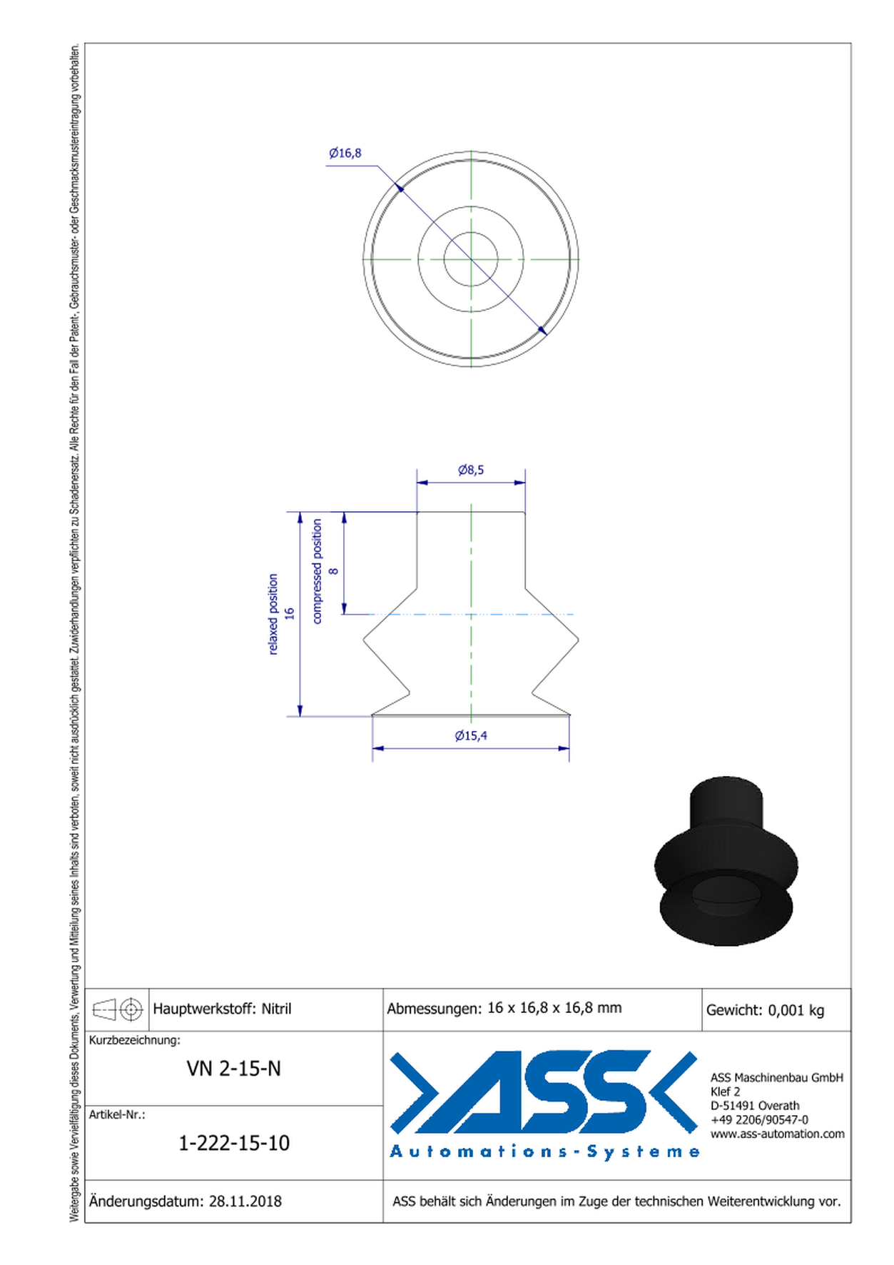 VN 2-15-N Suction Cup, 2 Bellows