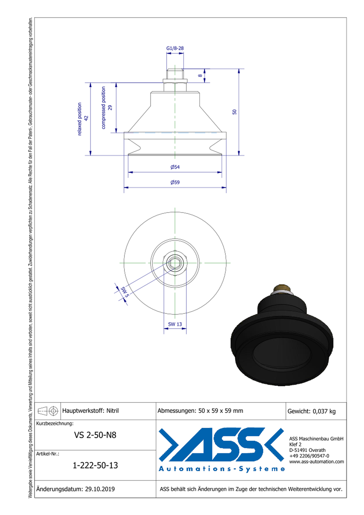 VS 2-50-N8 Vacuum Cup, 2 Bellows