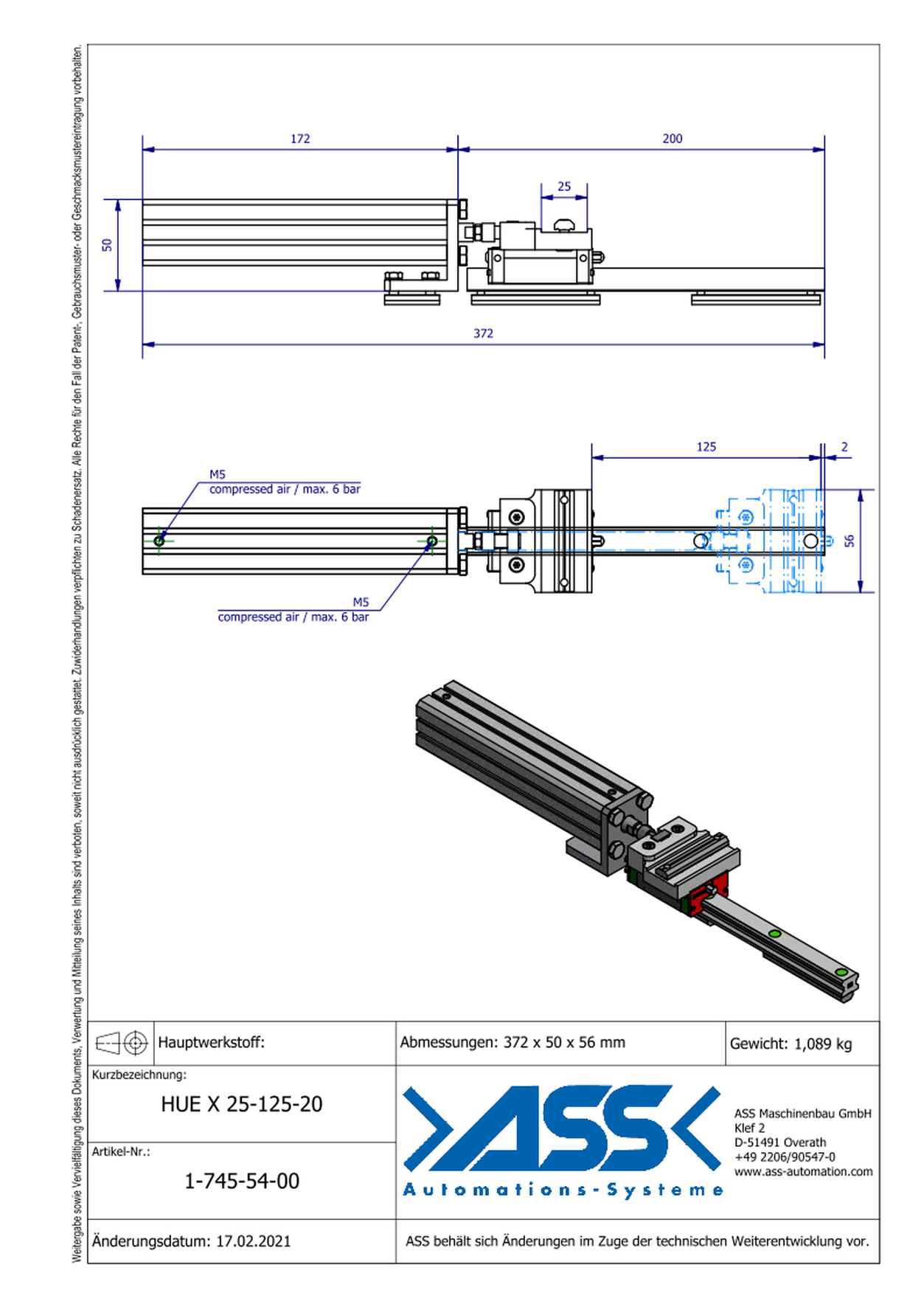 HUE X 25-125-20 Slide Unit with connection to X-Profile