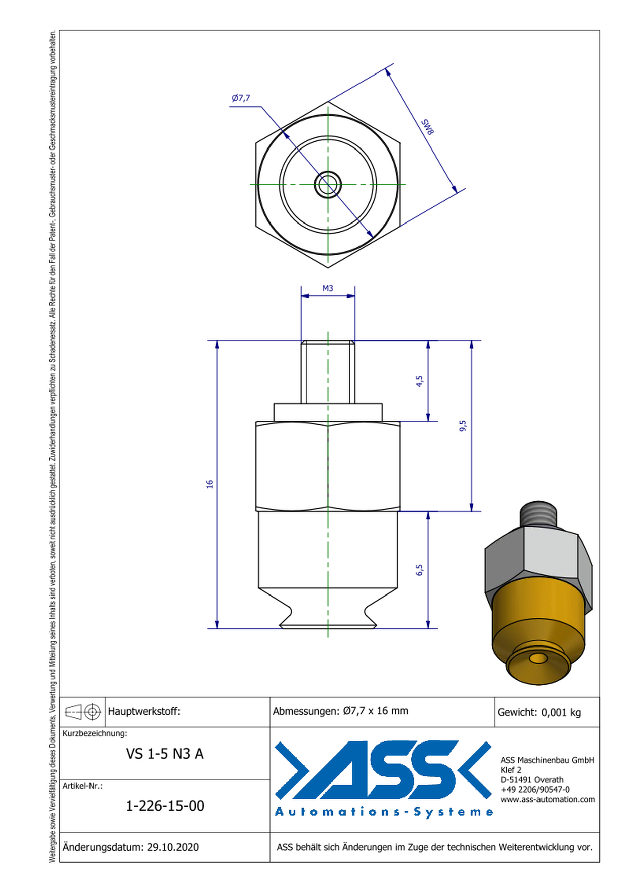 VS 1-5 N3 A Vacuum Cup, 1 Bellow, anti-static, Micro Series