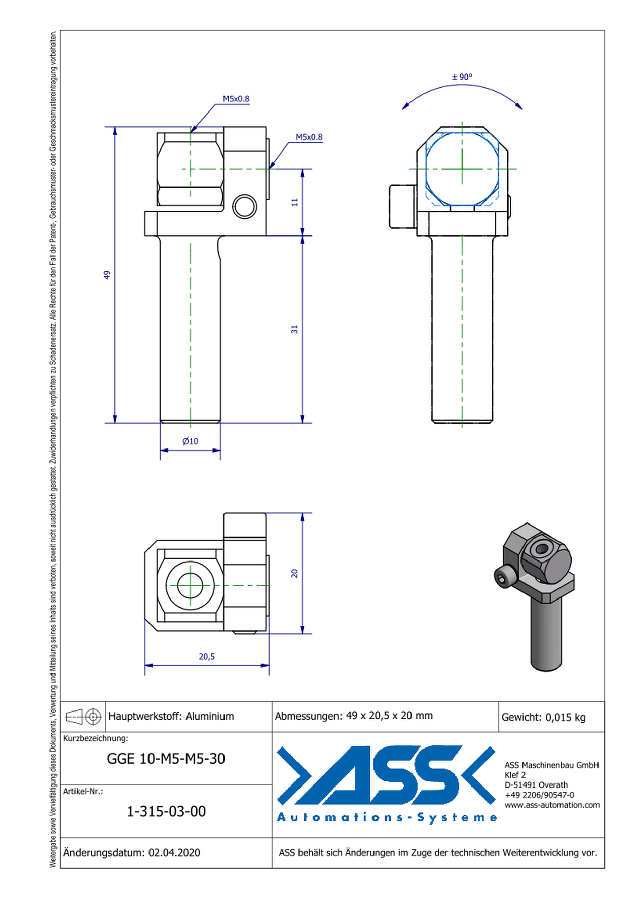 GGE 10-M5-M5-30 Elbow Gripper Arm for Vacuum Cups