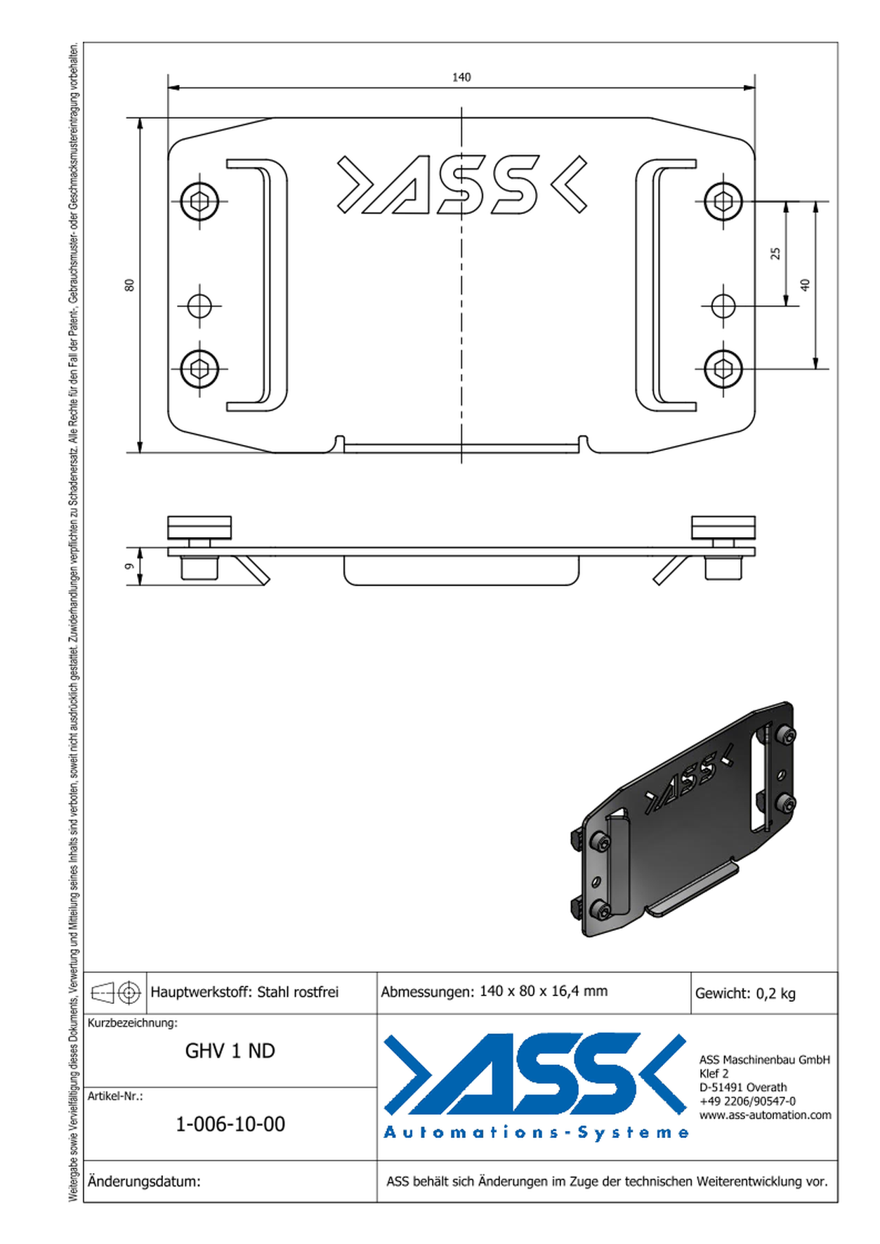 GHV 1 ND EOAT Wall Mounting, for EOAT on GPM 1, GPM 1 E