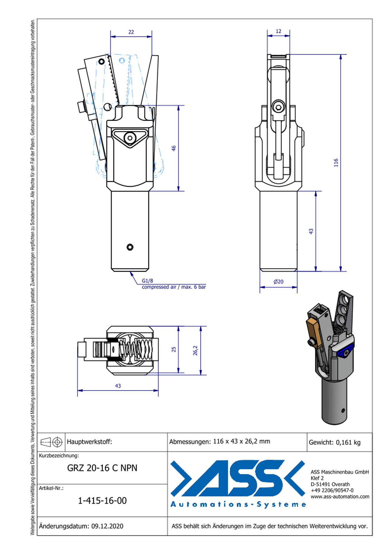 GRZ 20-16 C NPN Gripper with Jaw Type: with holes / Sensor NPN