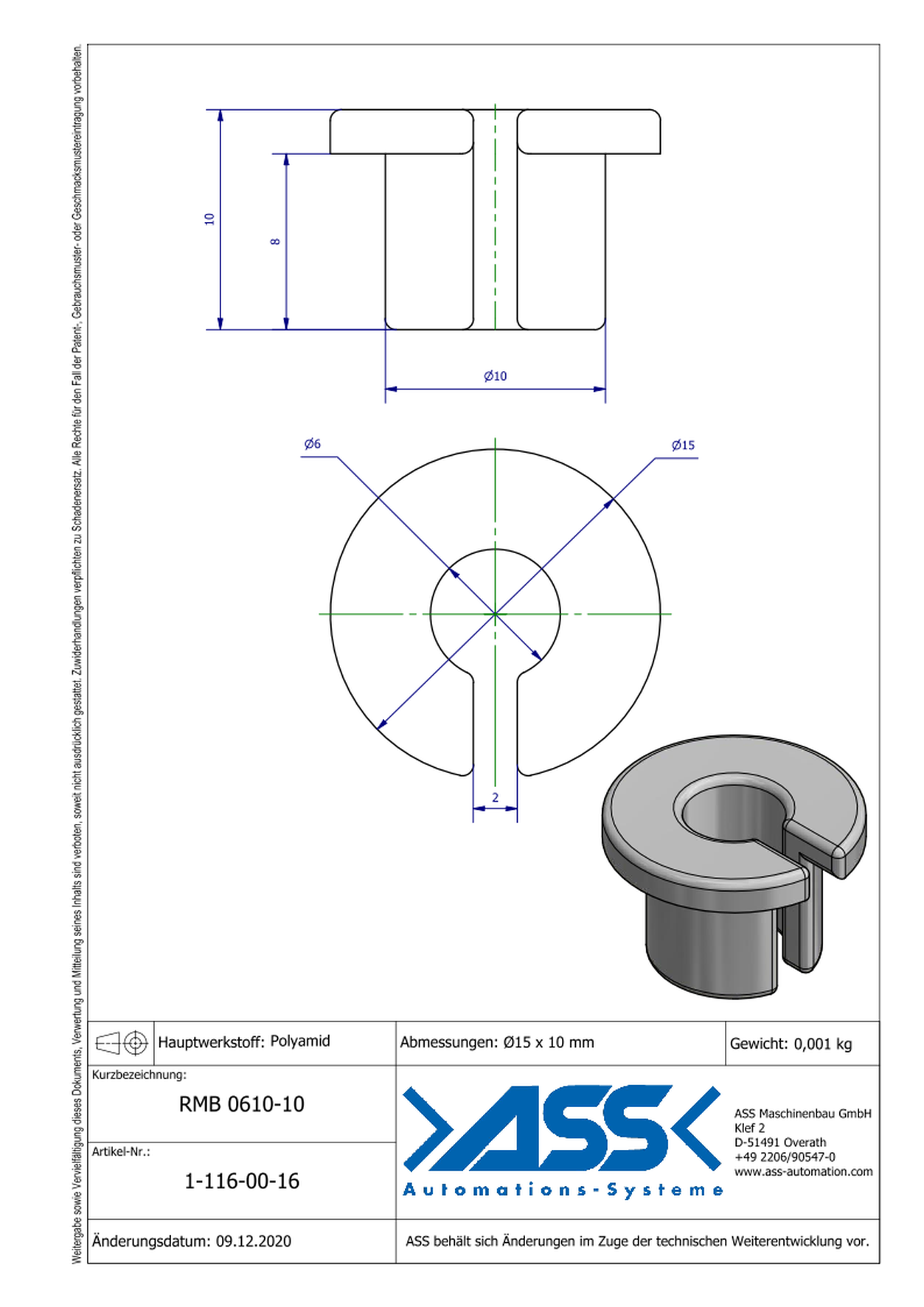 RMB 0610-10 Reduction with collar, Micro Series