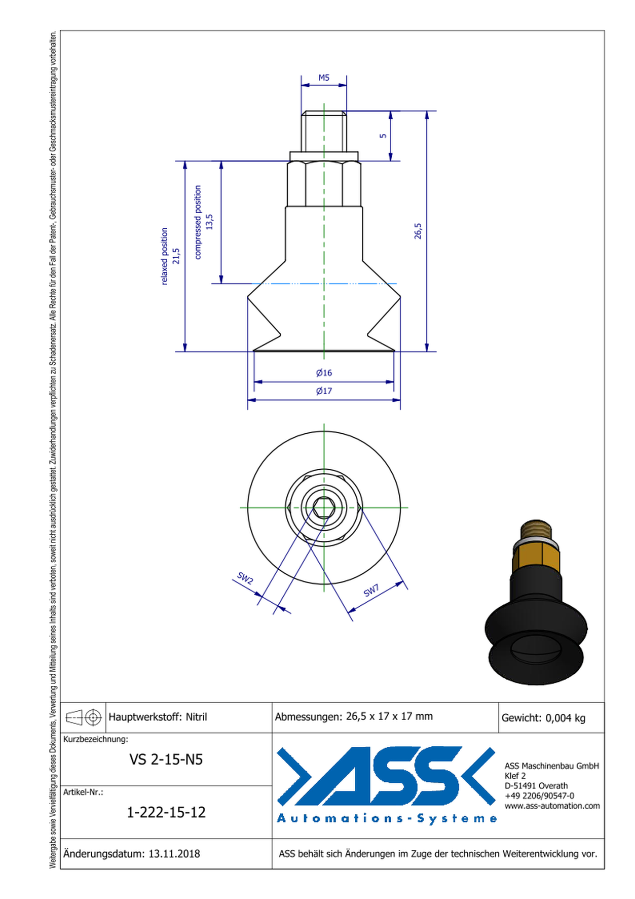 VS 2-15-N5 Vacuum Cup, 2 Bellows