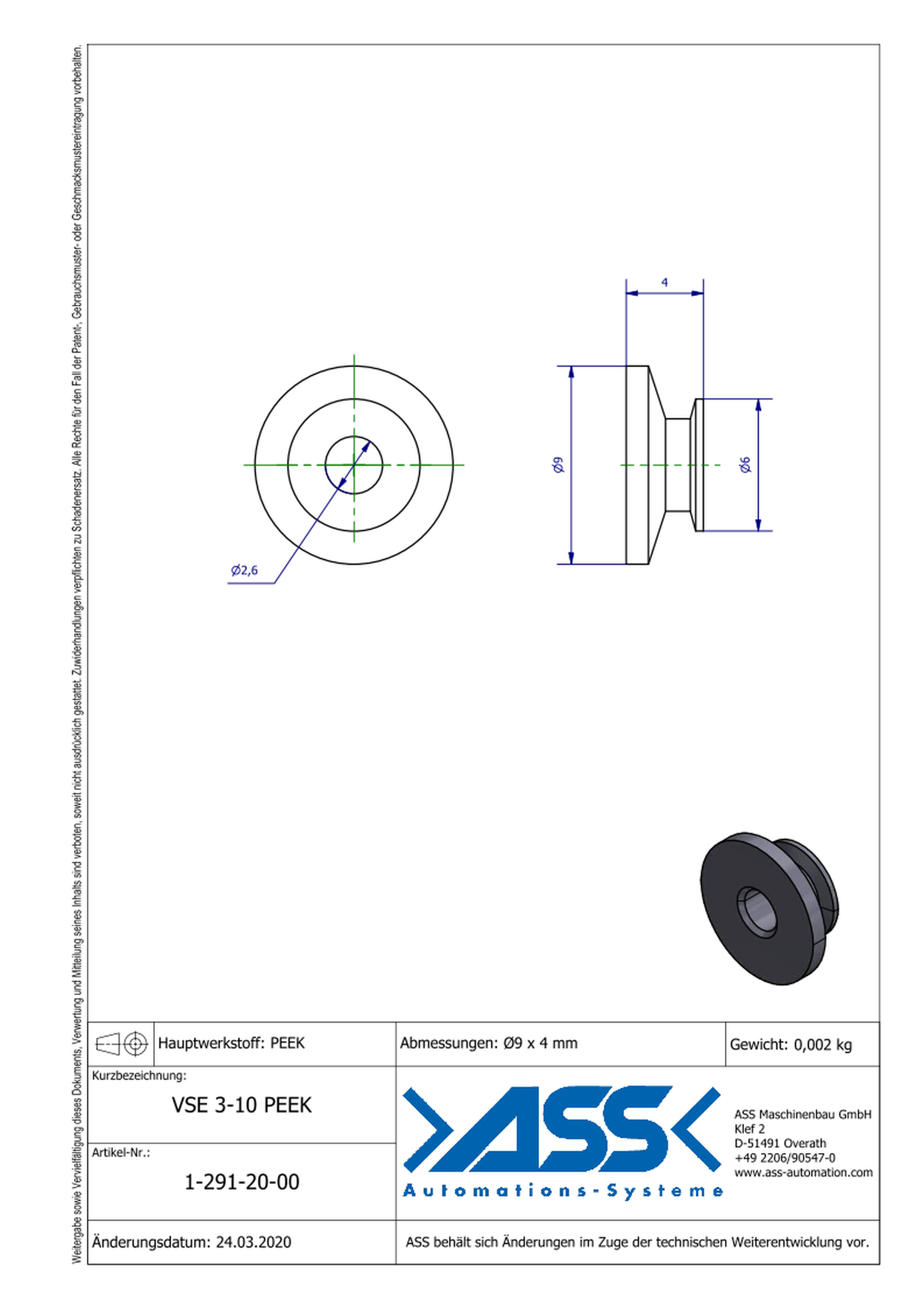 VSE 3-10 PEEK Vacuum Cup Inserts PEEK