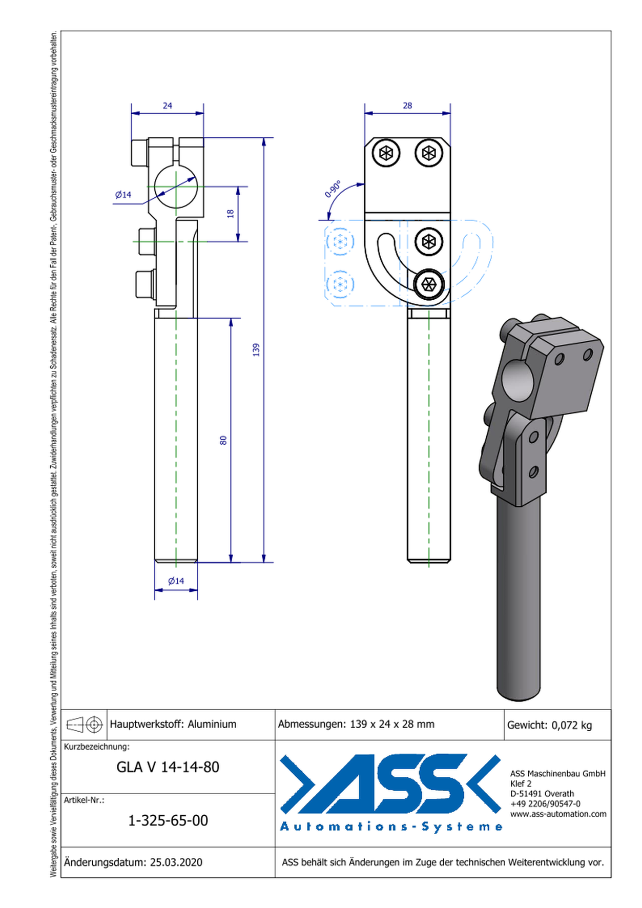 GLA V 14-14-80 Elbow Arm, reinforced