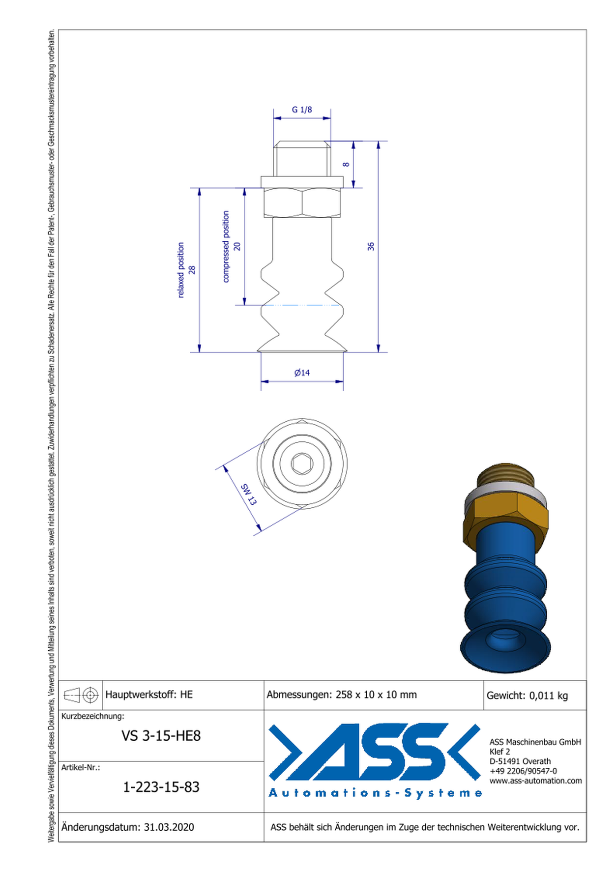 VS 3-15-HE8 Vacuum Cup, 3 Bellows