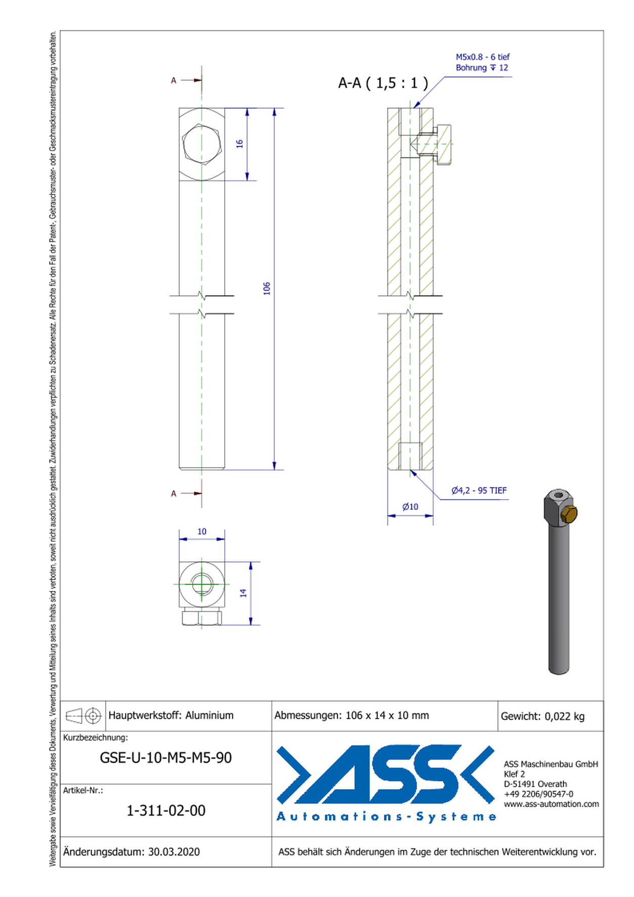 GSE U 10-M5-M5-90 Gripper Arm for Vacuum Cups with Air Duct