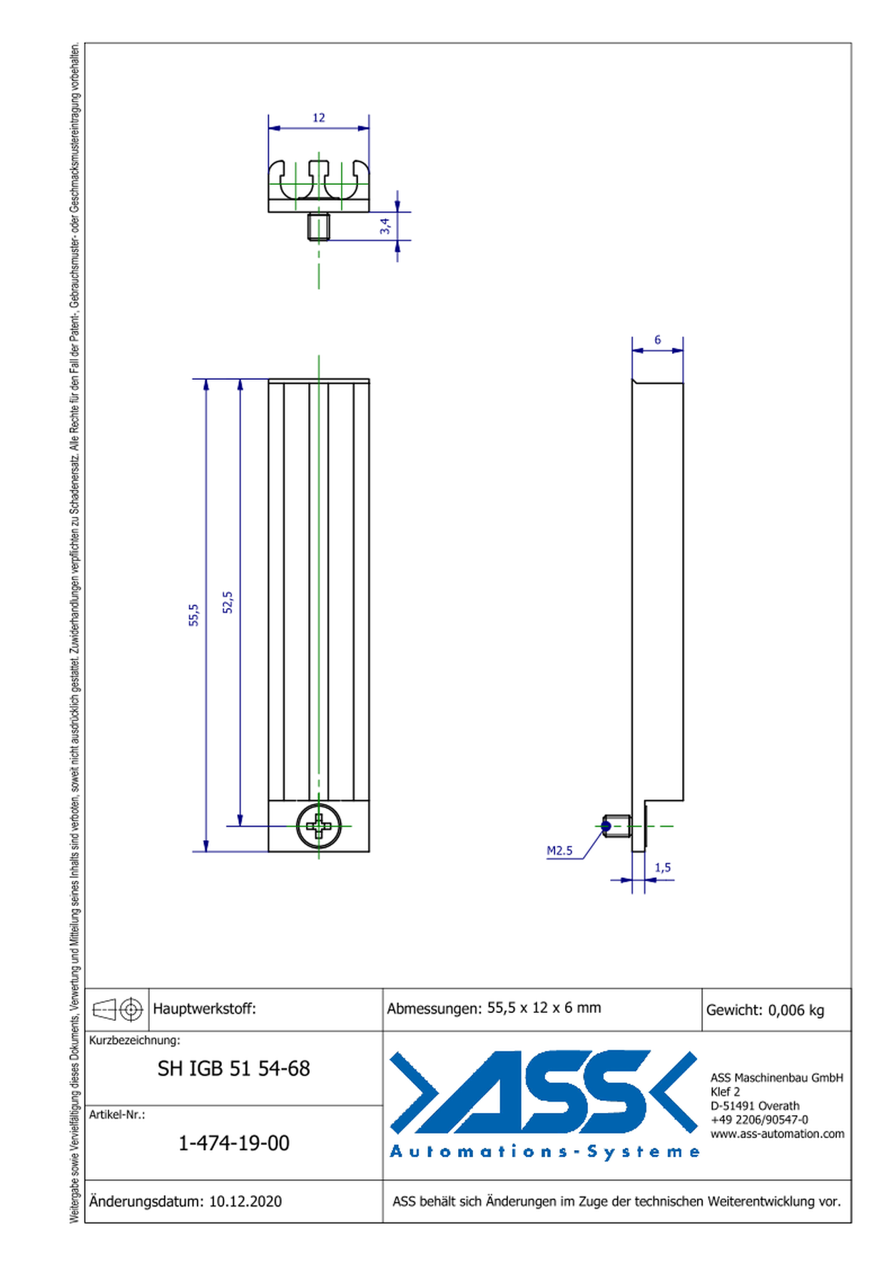 SH IGB 51 54-68 Sensor Bracket for IGB