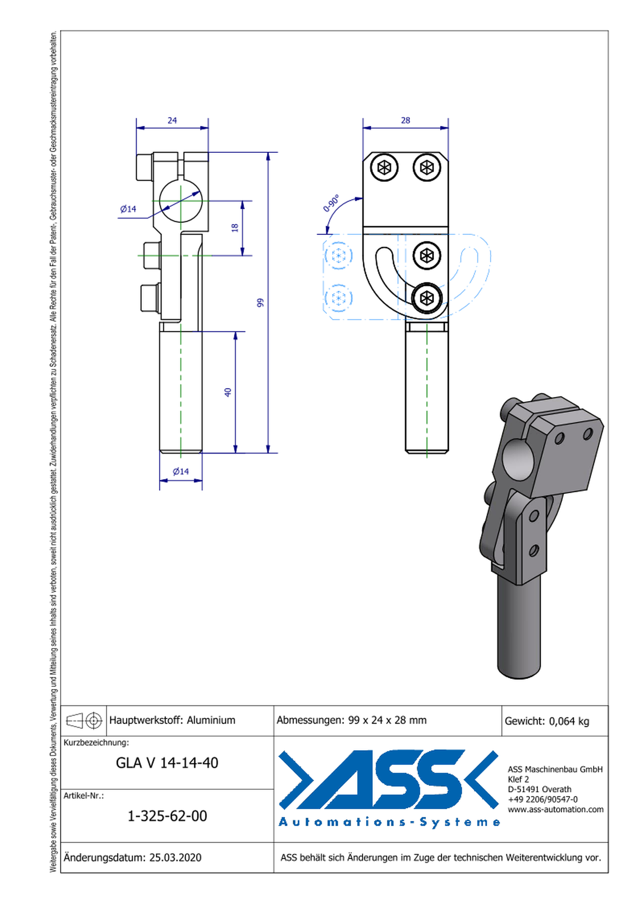 GLA V 14-14-40 Elbow Arm, reinforced