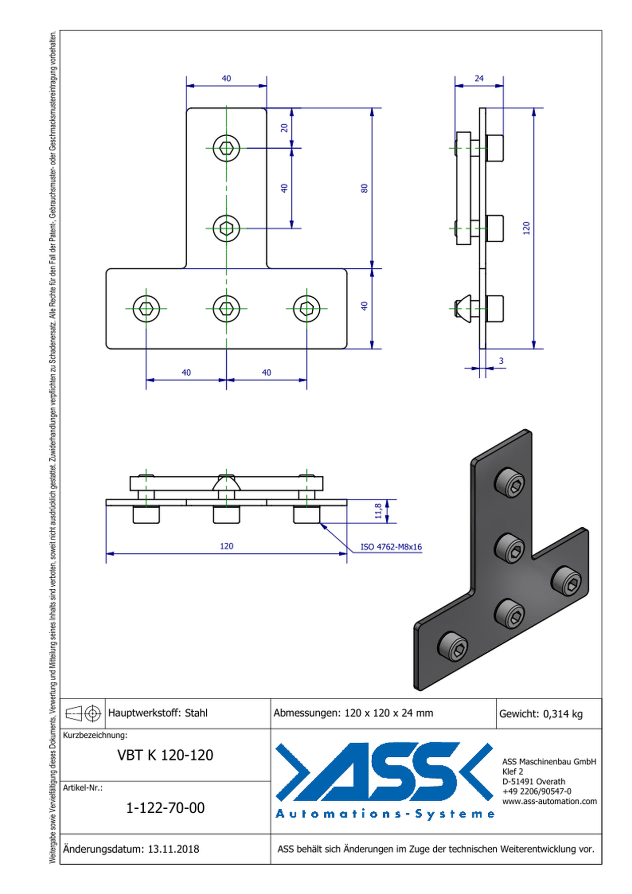 VBT K 120-120 T-Style Support Joint Connector