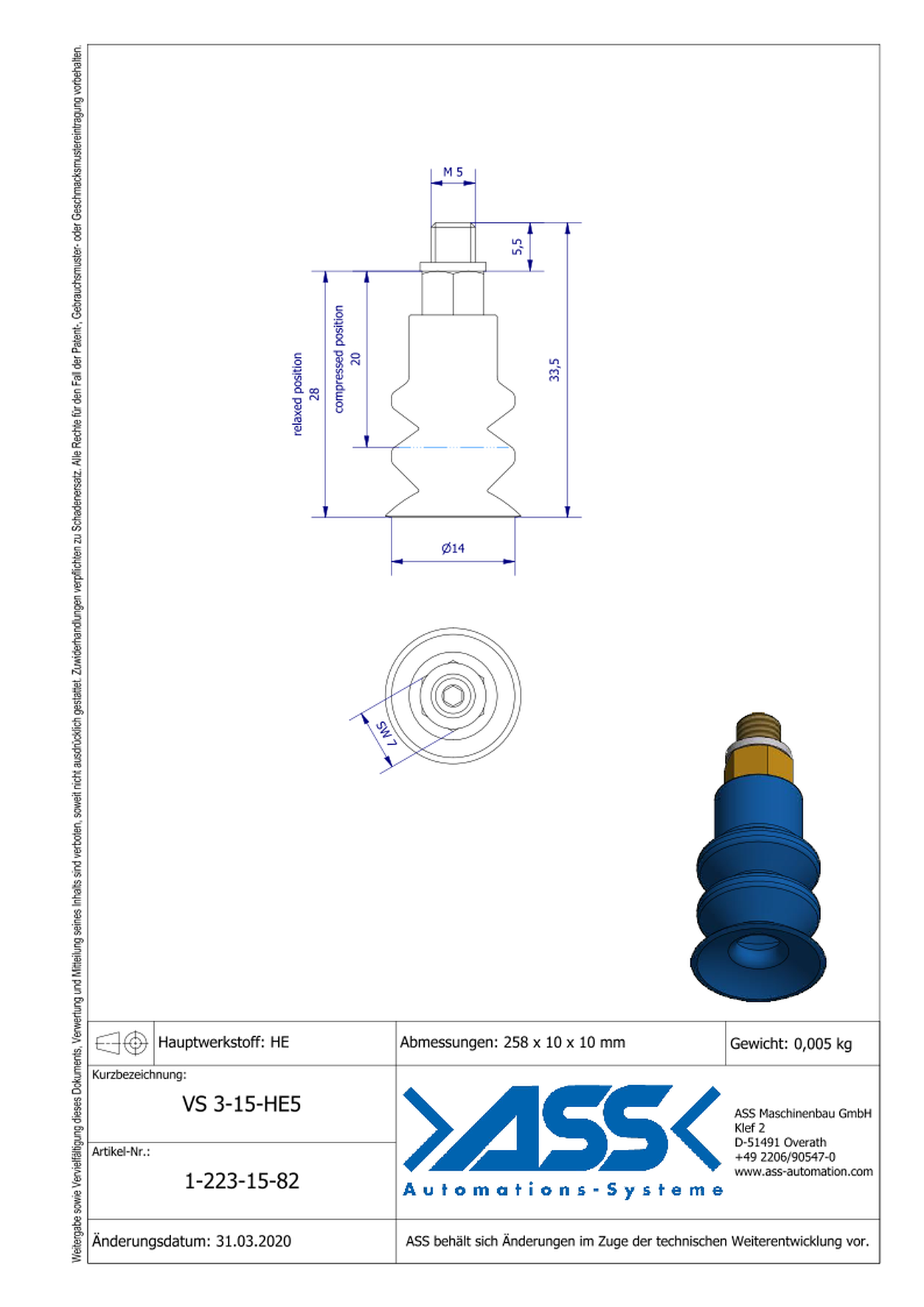 VS 3-15-HE5 Vacuum Cup, 3 Bellows