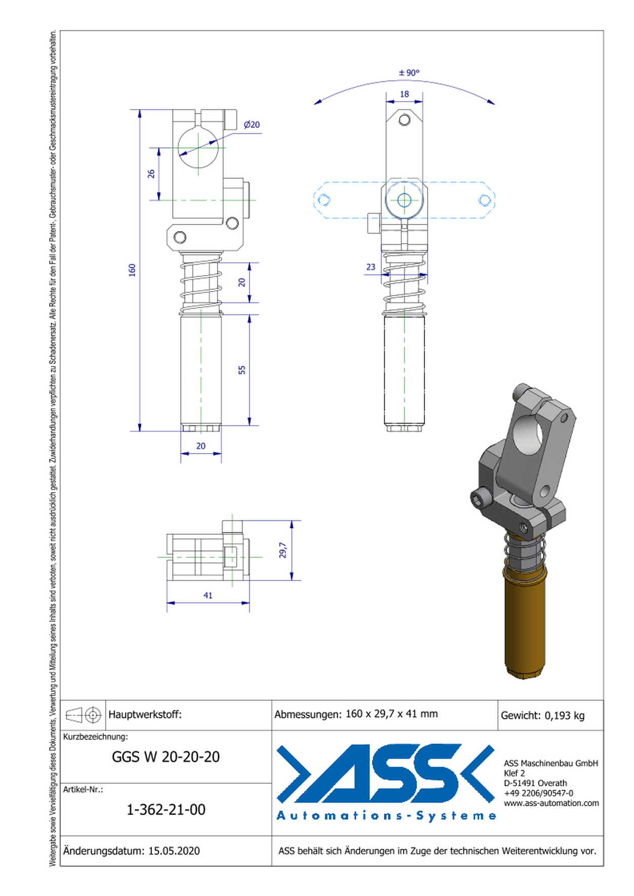 GGS W 20-20-20 Gripper Arm spring comp., locked , +/-90°