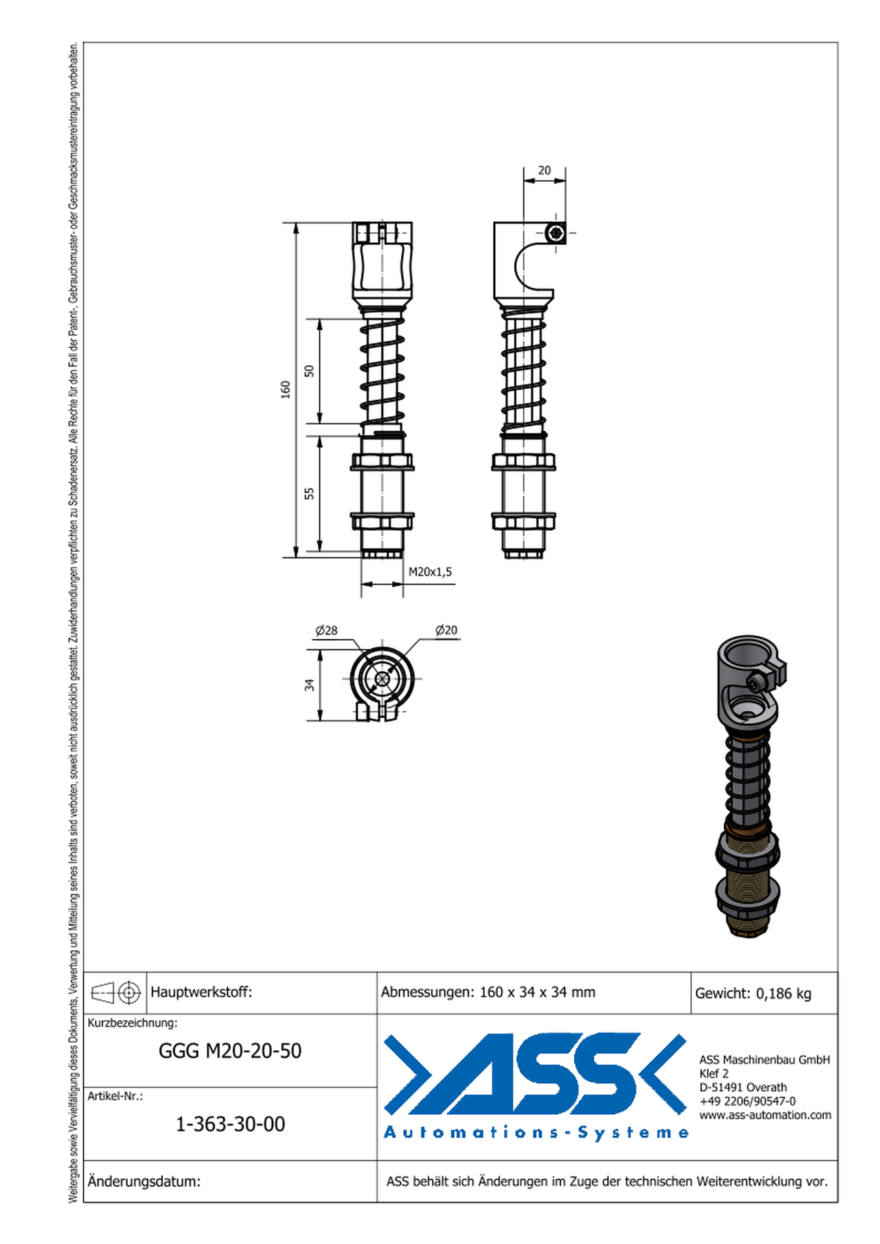 GGG M20-20-50 Spring Loaded Gripper Arm, for GRZ 