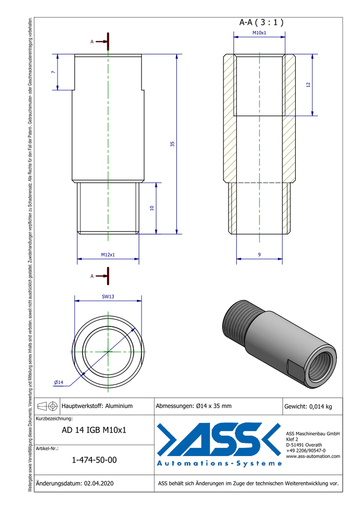 AD 14 IGB M10x1 Adapter for IBG