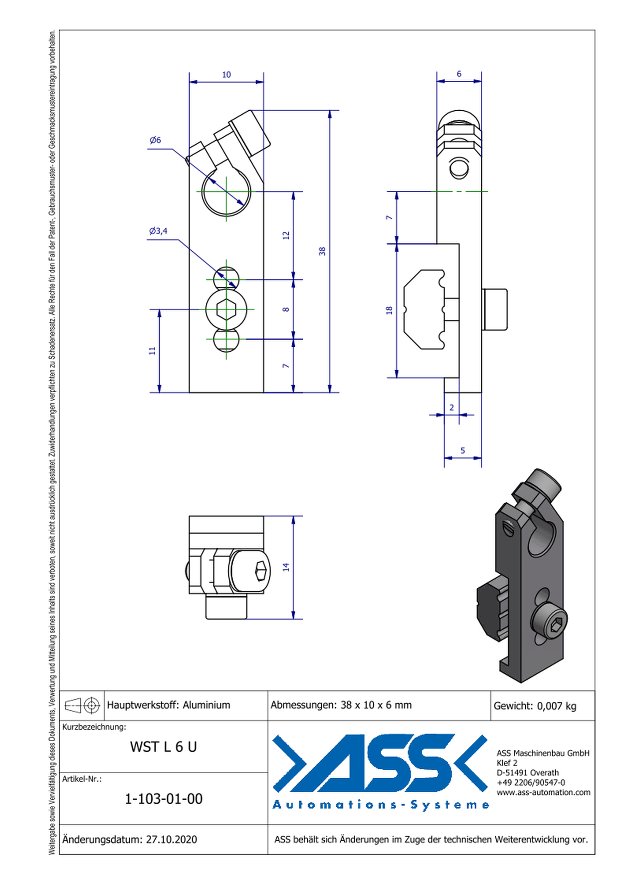 WST L 6 U Angle Clamp universal, Micro Series