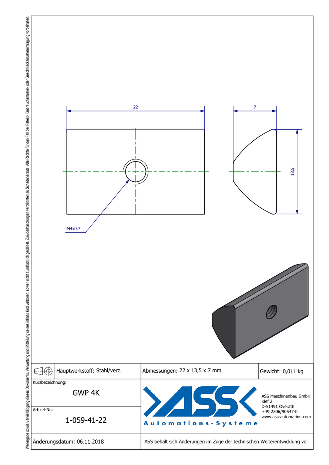 GWP 4 K Channel Nut with one Thread M4