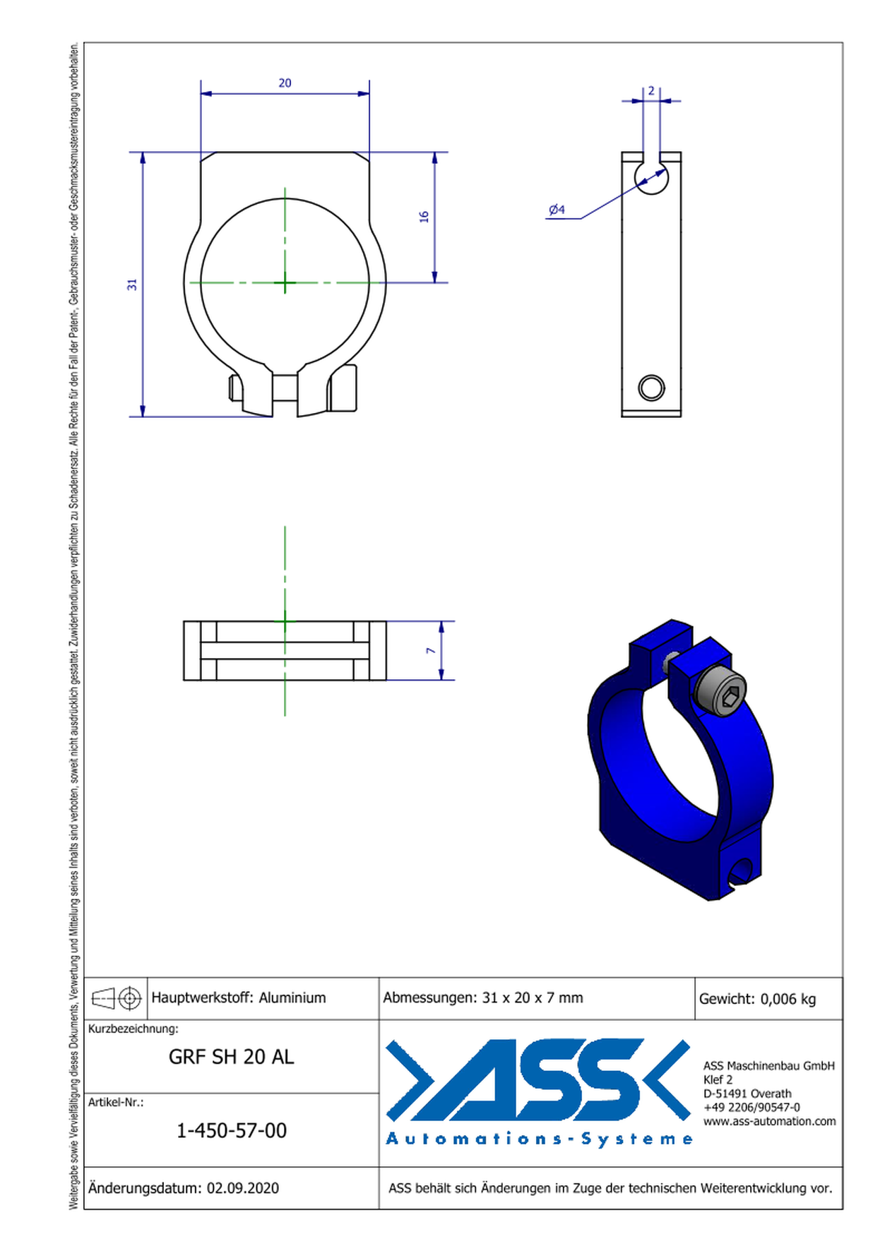 GRF SH 20 AL Sensor Bracket