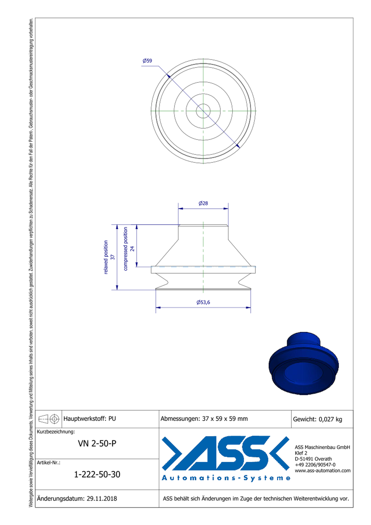 VN 2-50-P Suction Cup, 2 Bellows