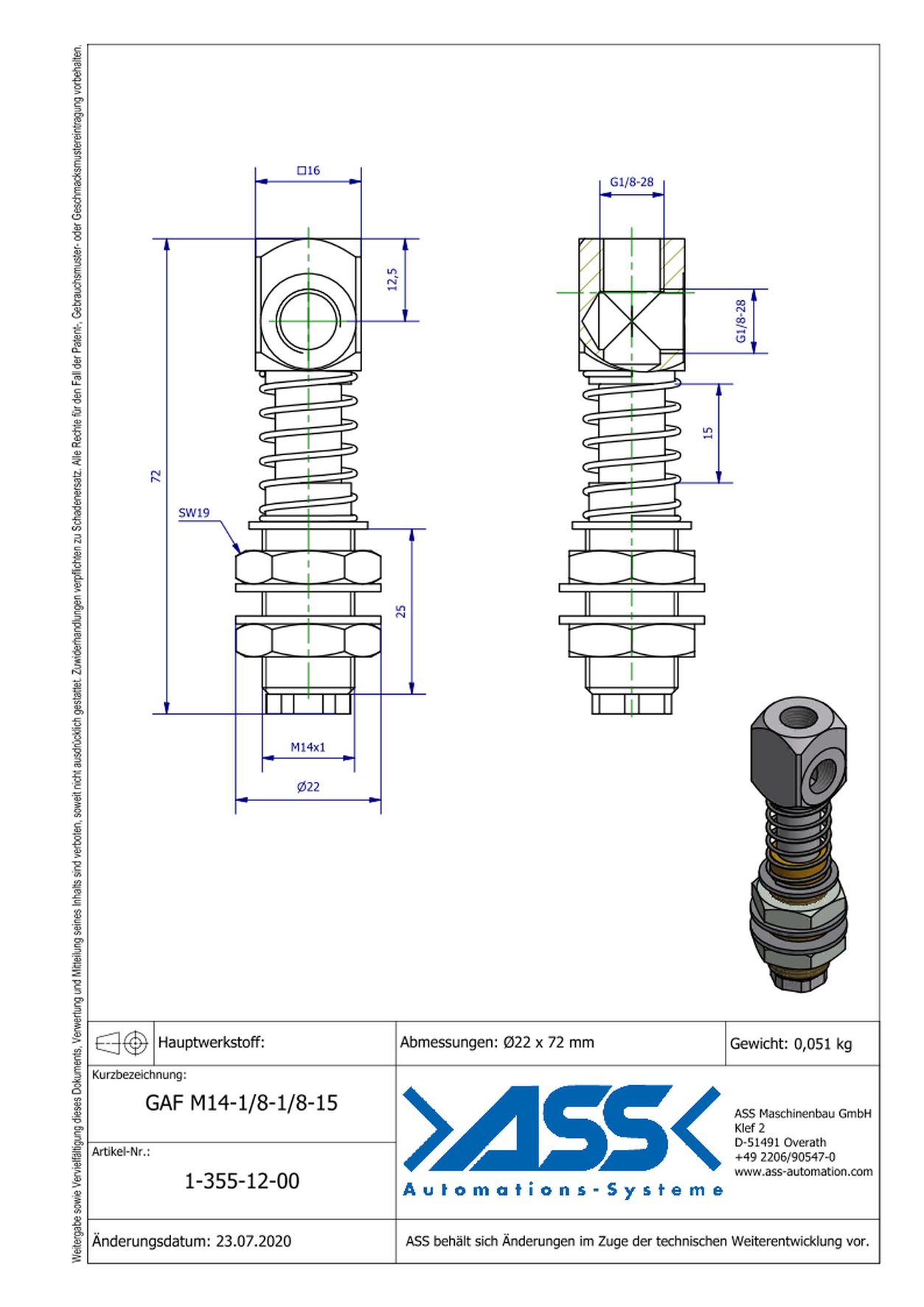 GAF M14-1/8-1/8-15 Spring Loaded Gripper Arm