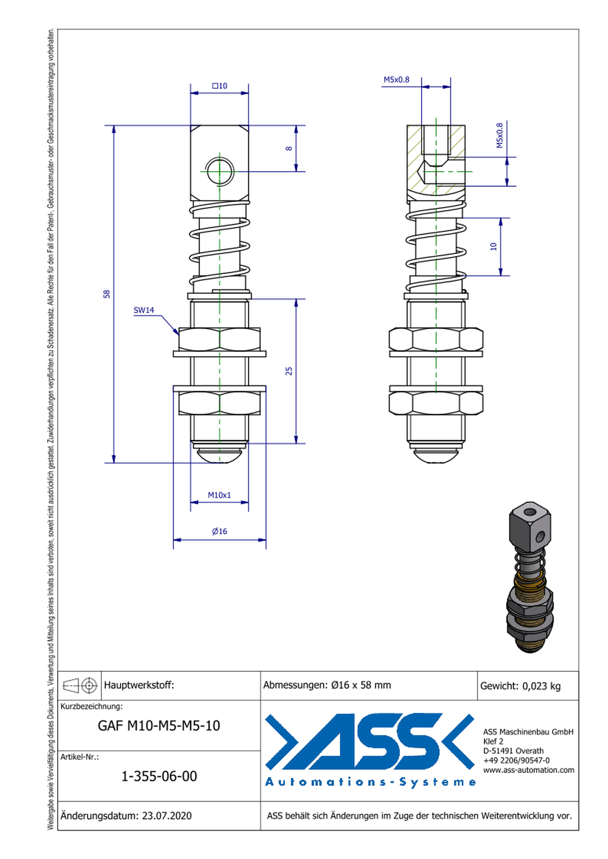 GAF M10-M5-M5-10 Spring Loaded Gripper Arm