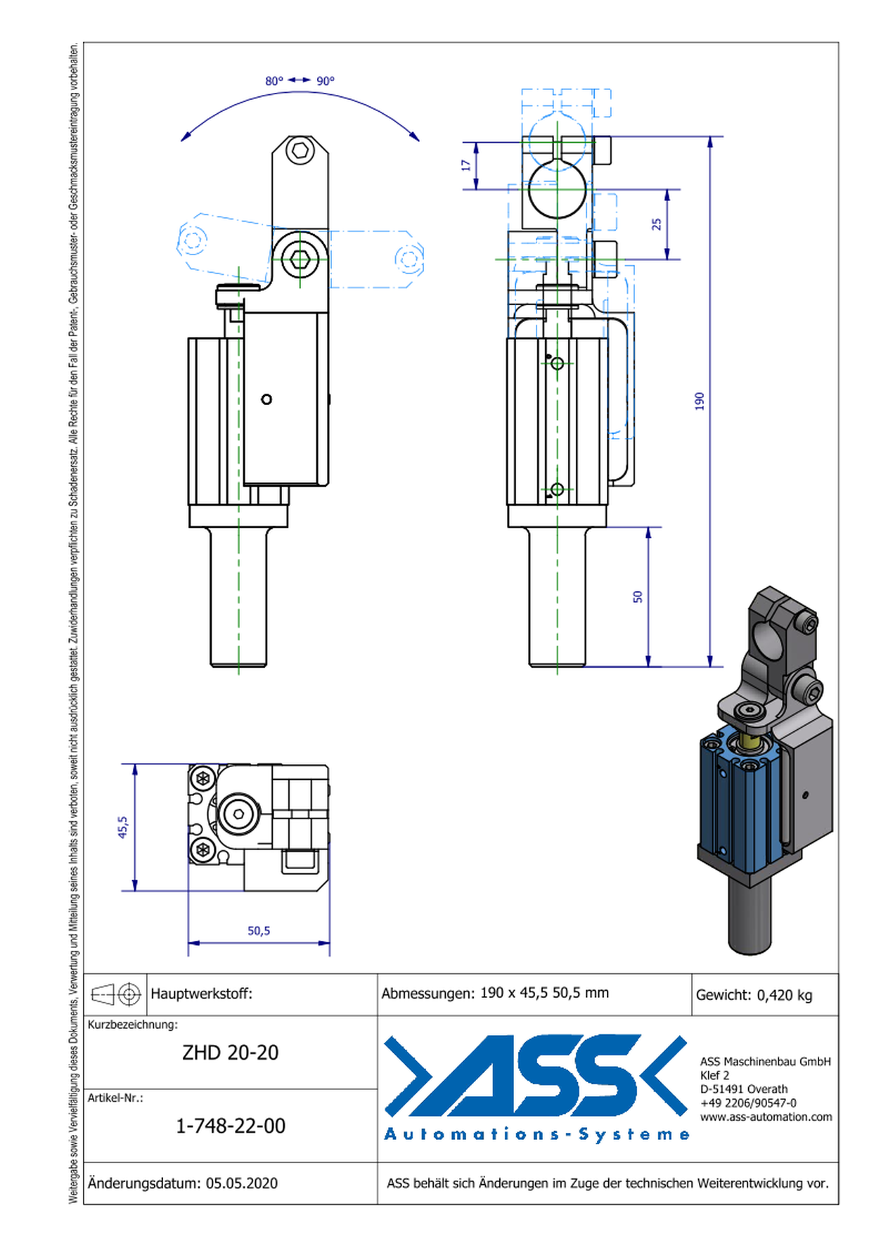 ZHD 20-20 Cutter Slide, double-acting