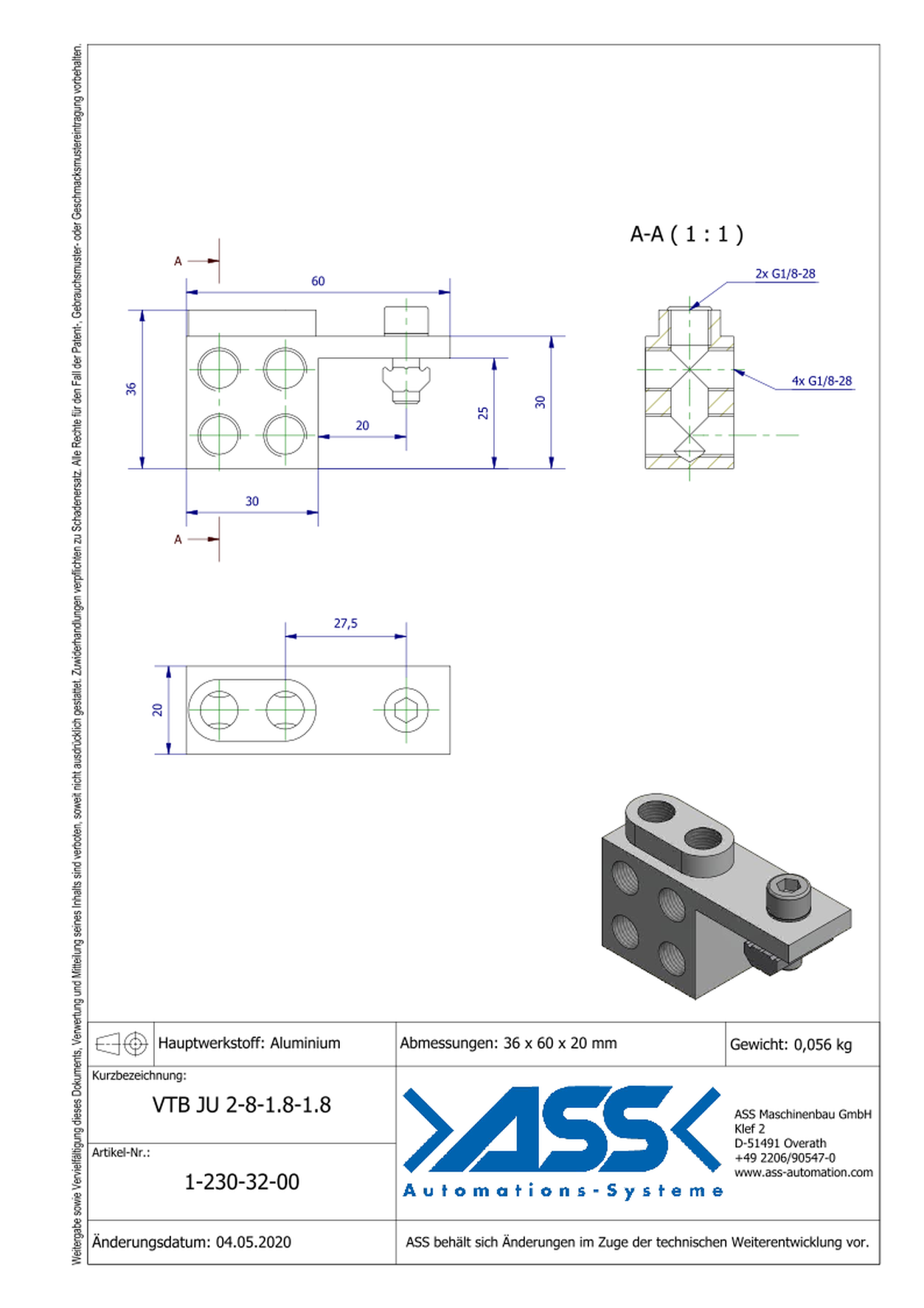 VTB JU 2-8-1/8-1/8 Manifold Block 8 Ports