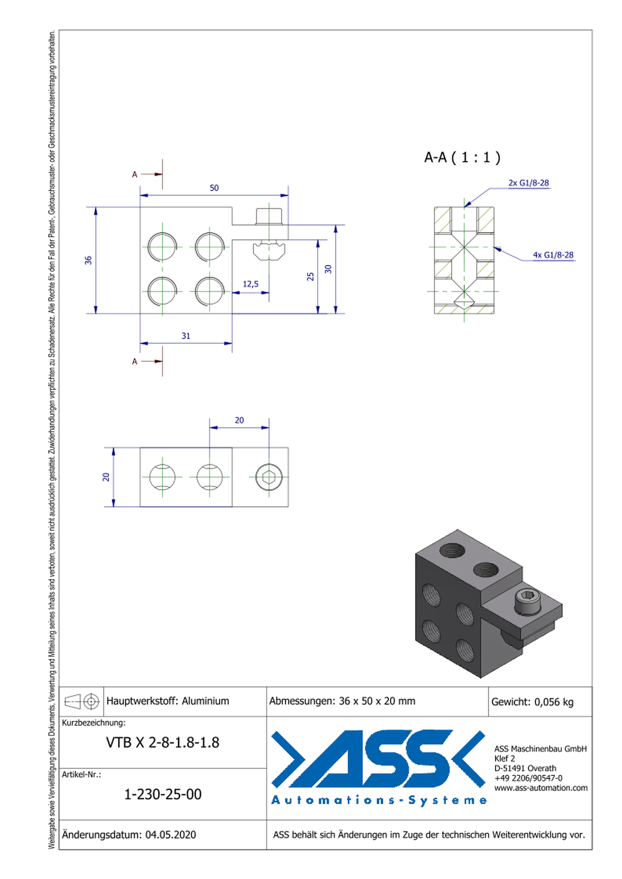 VTB X 2-8-1/8-1/8 Manifold Block 8 Ports