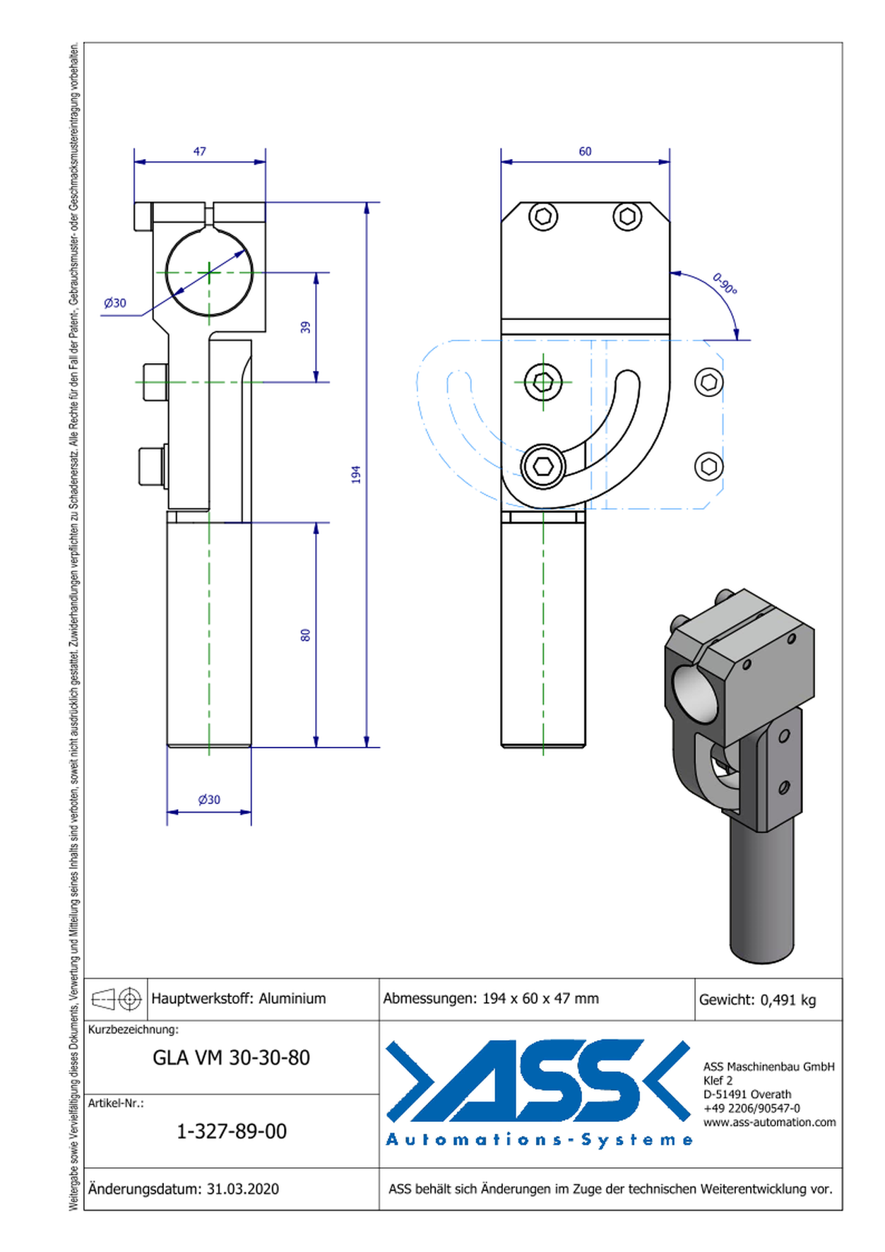 GLA VM 30-30-80 Elbow Arm, tightened, mirrored