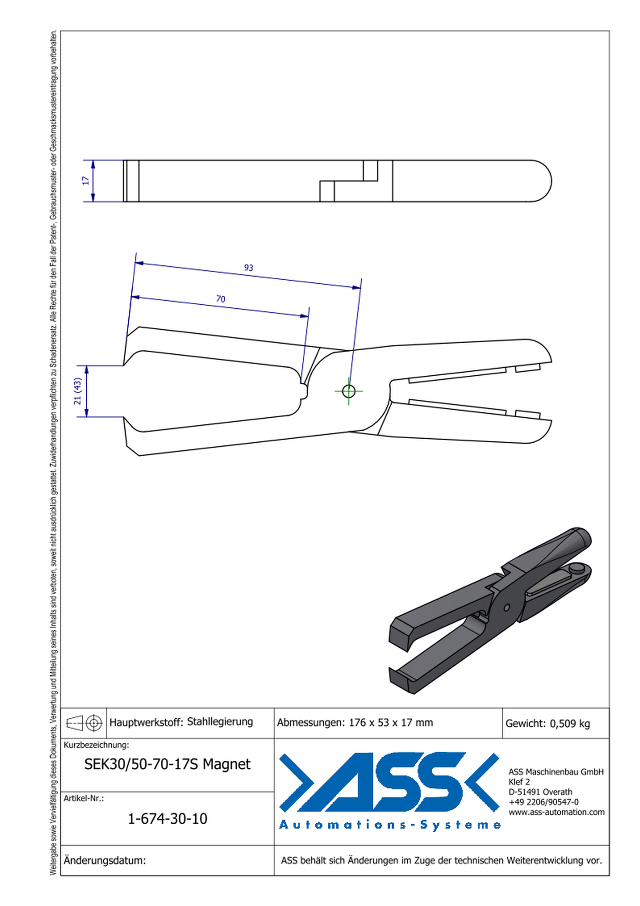 SEK30/50-70-17S Magnet Nipper Blade Magnet Return, Pinch