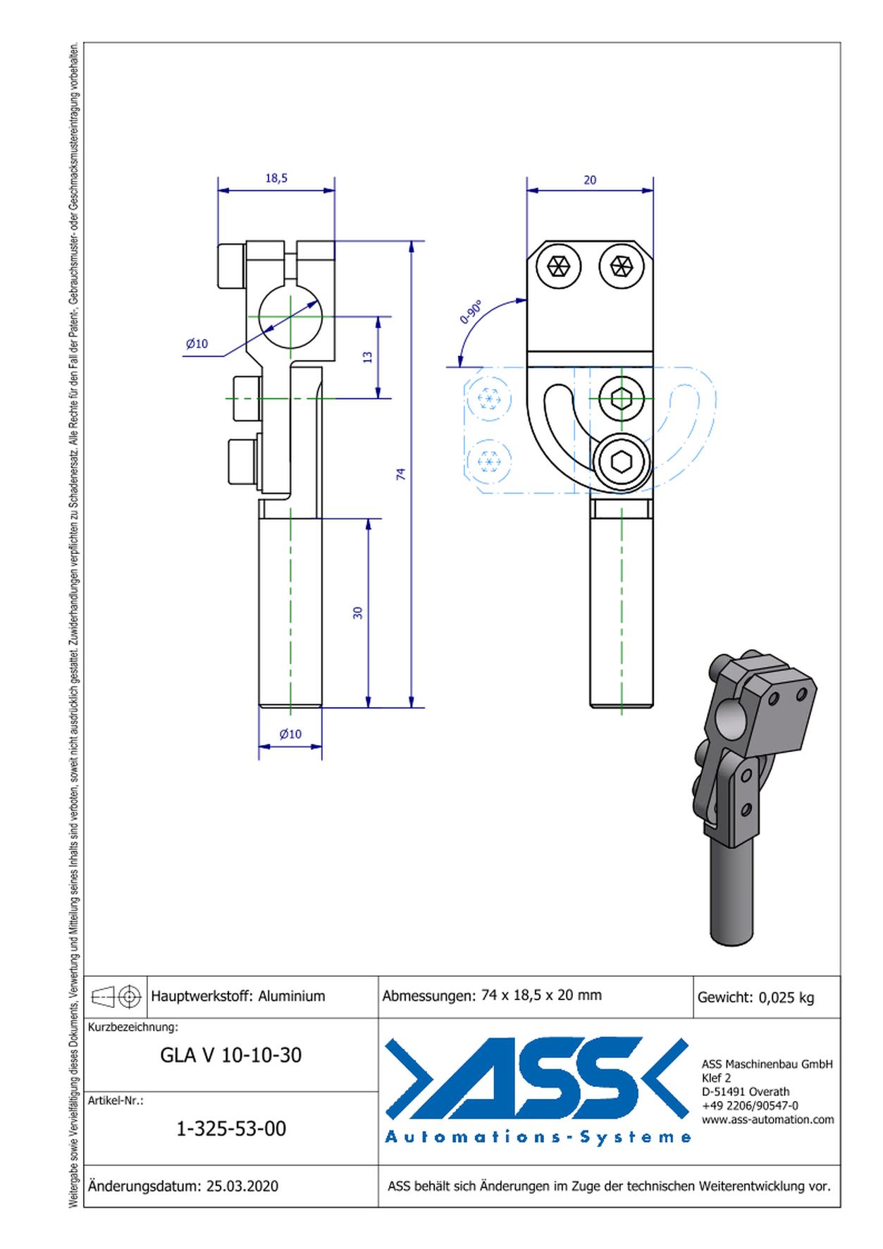 GLA V 10-10-30 Elbow Arm, reinforced