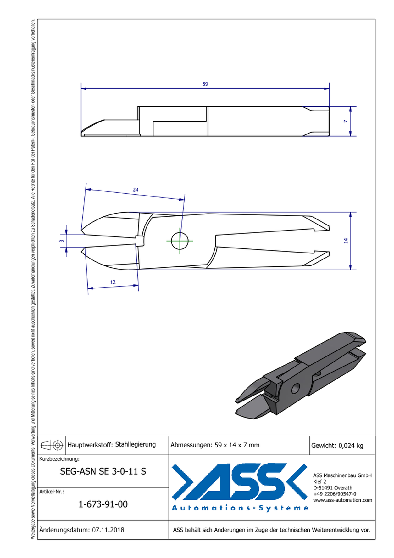 SEG-ASN-SE3-0-11S Nipper Blade, Straight Form for ASN SE 3