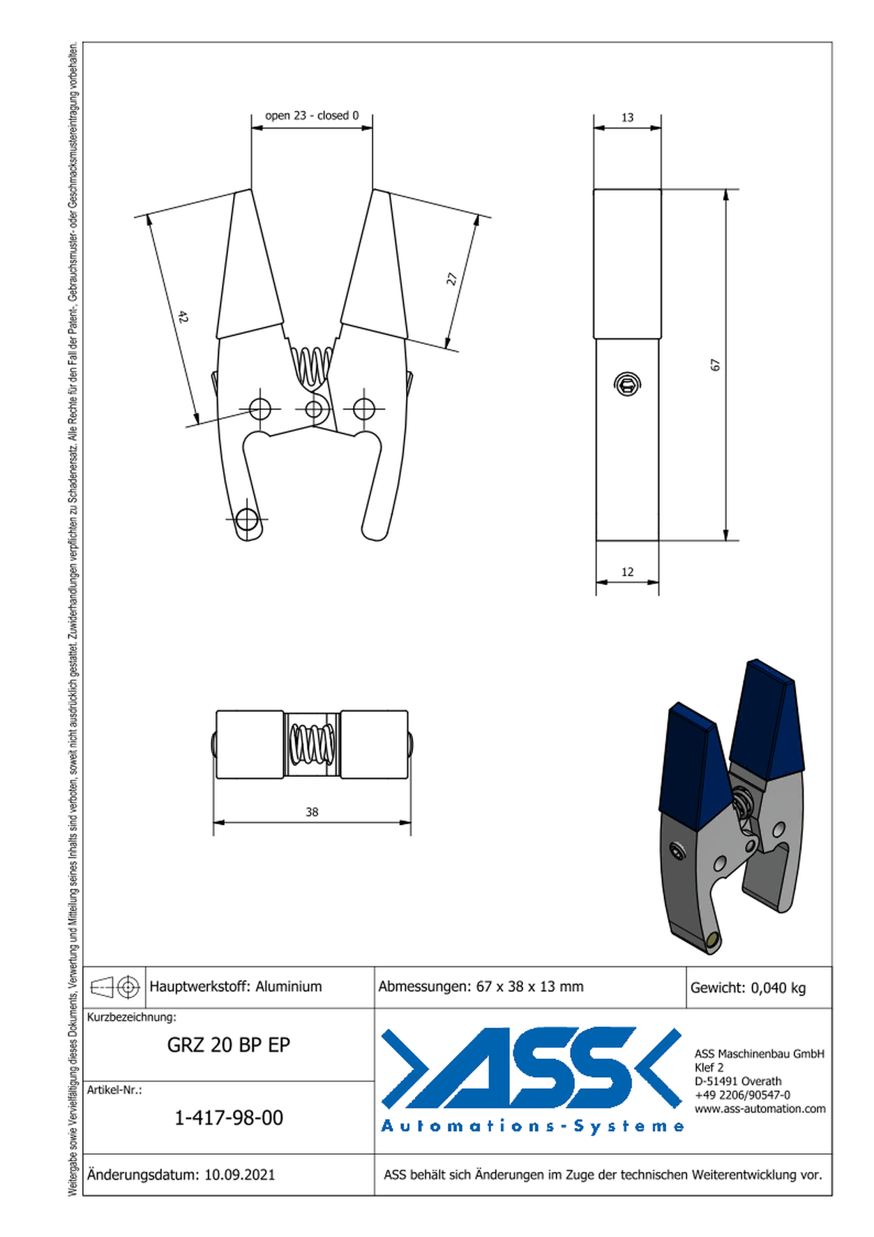 GRZ 20 Gripper Jaws EP Jaw Type: EP Coating, blue / EP Coating, blue