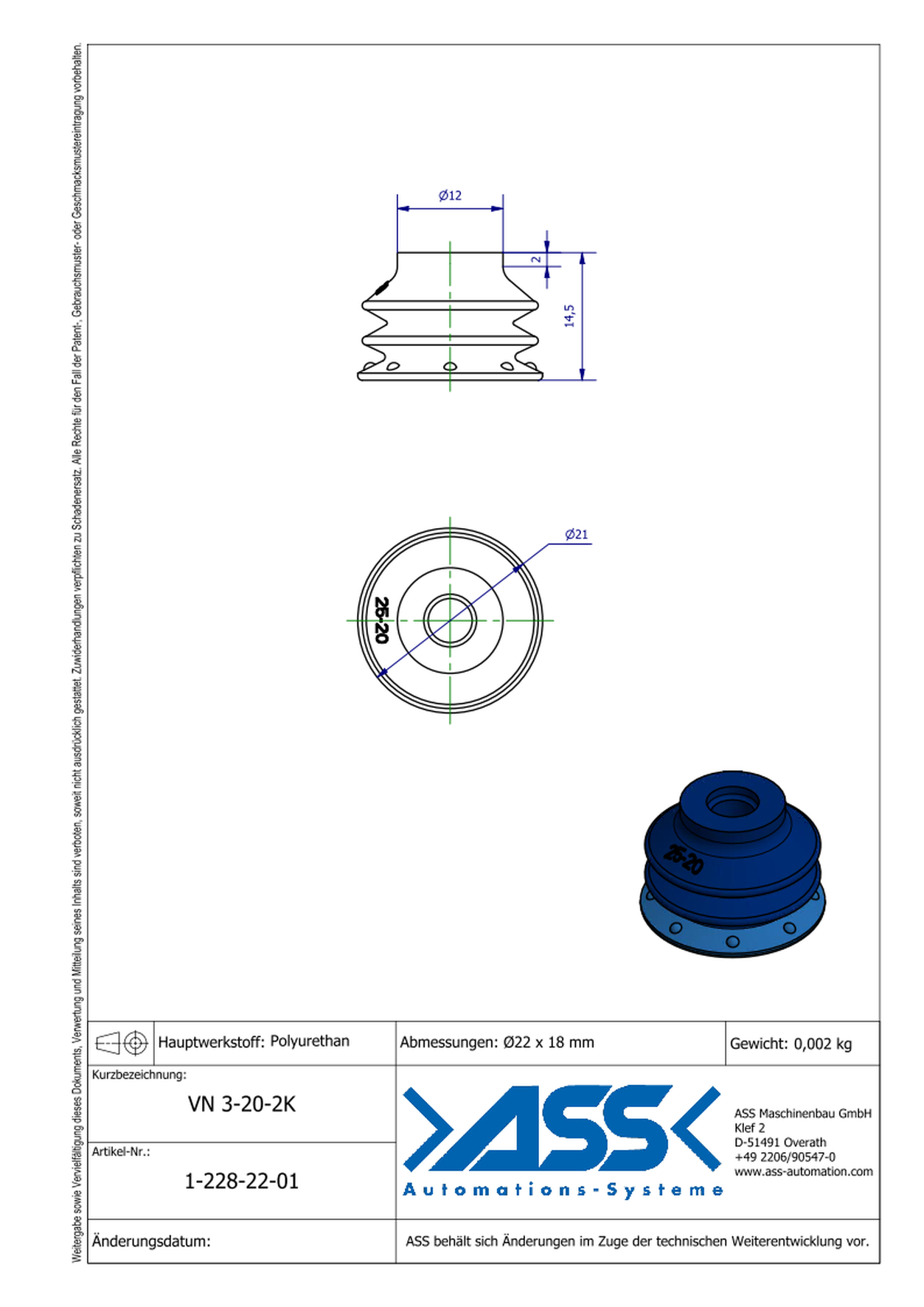 VN 3-20-2K 2-Componet Suction Cup with 3 Bellows