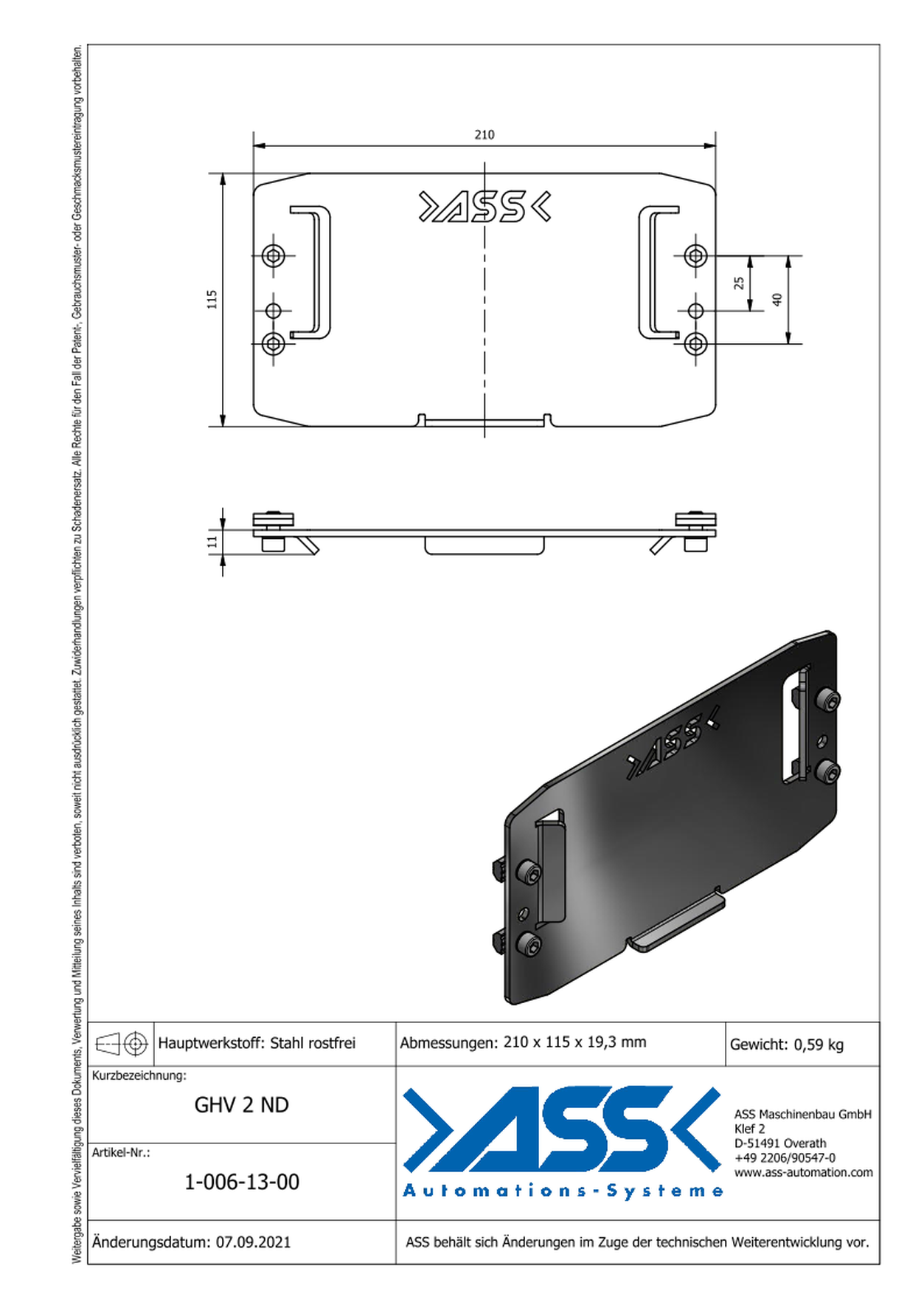 GHV 2 ND EOAT Wall Mounting, for EOAT on GPM 2, GPM 2 E