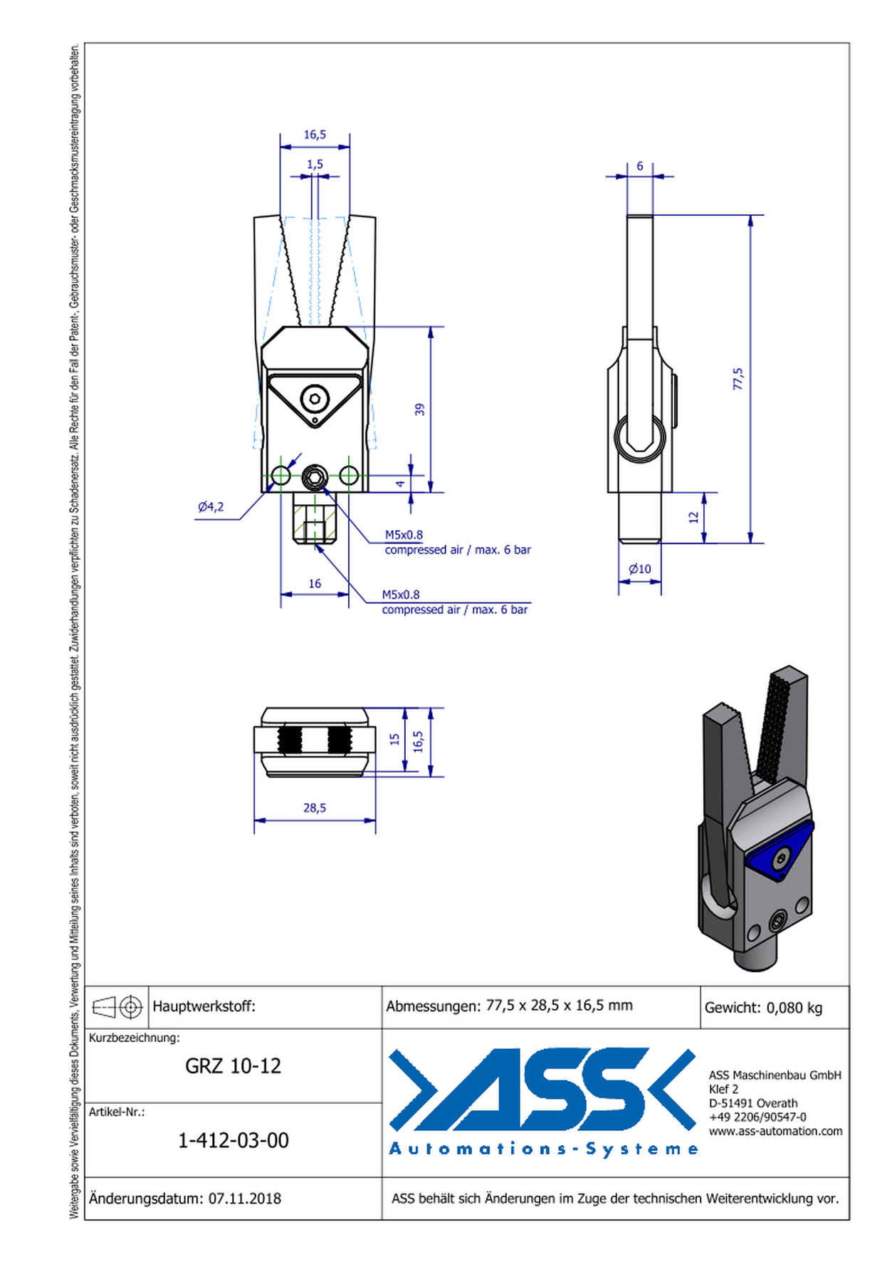 GRZ 10-12 Gripper with Jaw Type: Chequered / Chequered