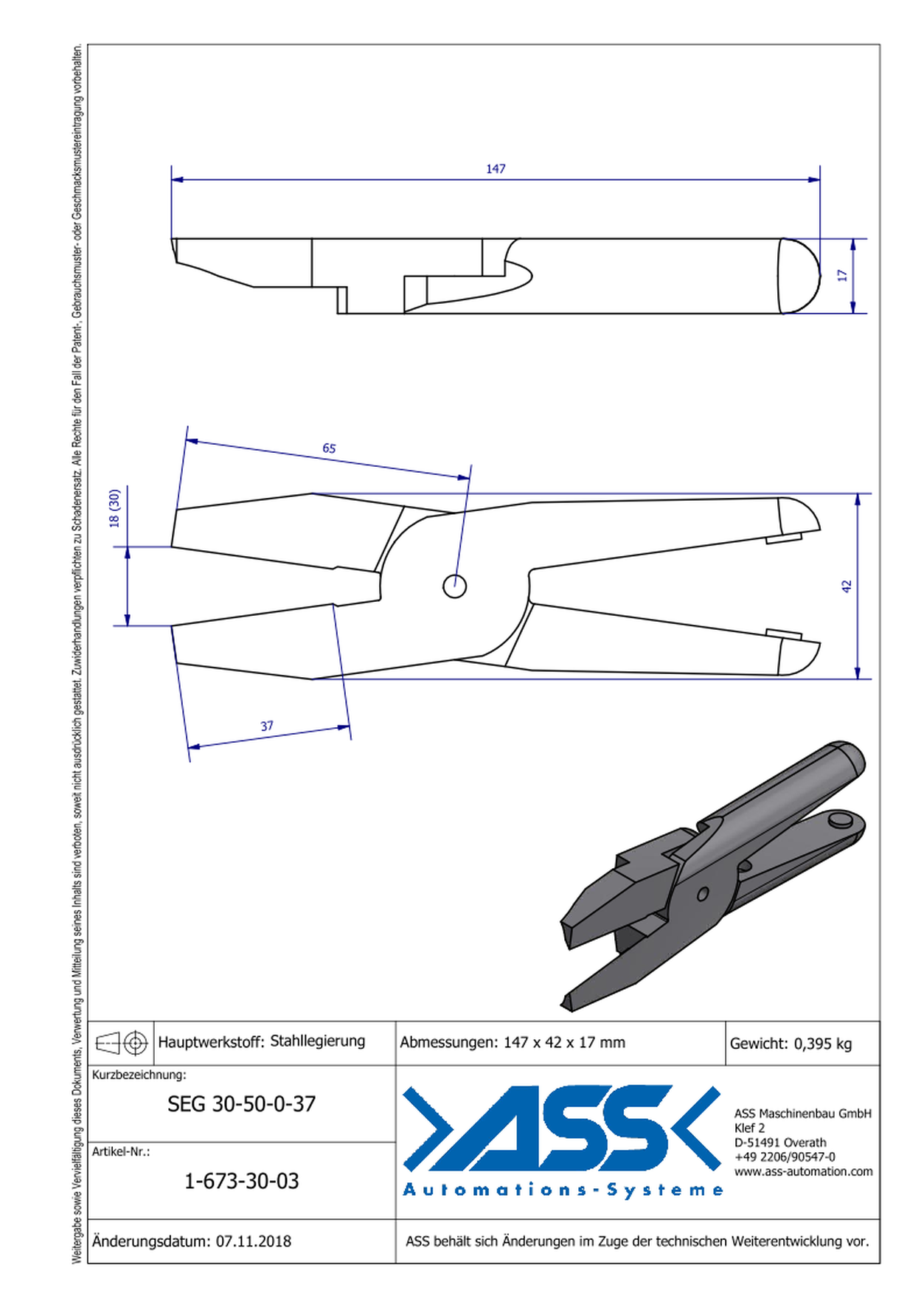 SEG30/50-0-37S Nipper Blade, Straight Form for ASN 30-50