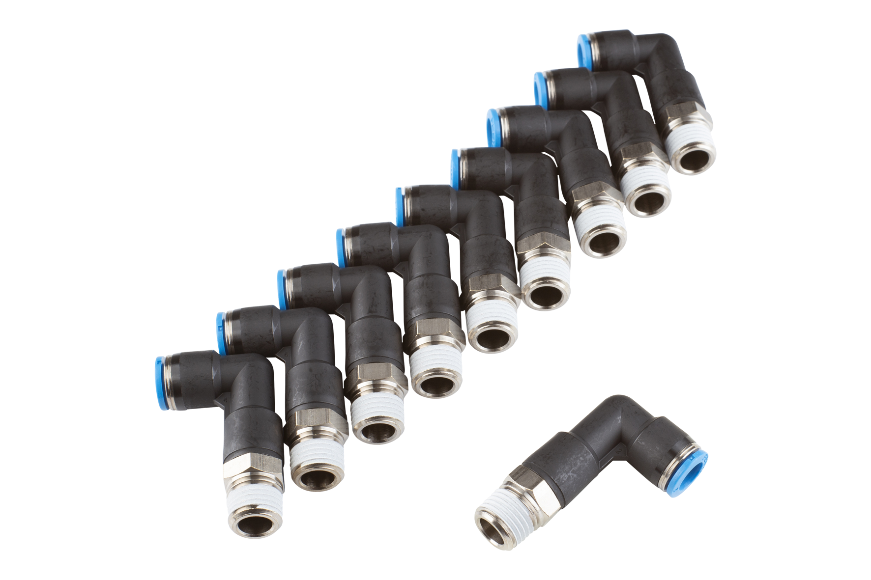 PSL 1/8 4-3 Quick Connector for PSS Model: long, angled, Hose connection Ø: 8 mm, Compatible to: PSS 8-6, Connection thread: R1/4″