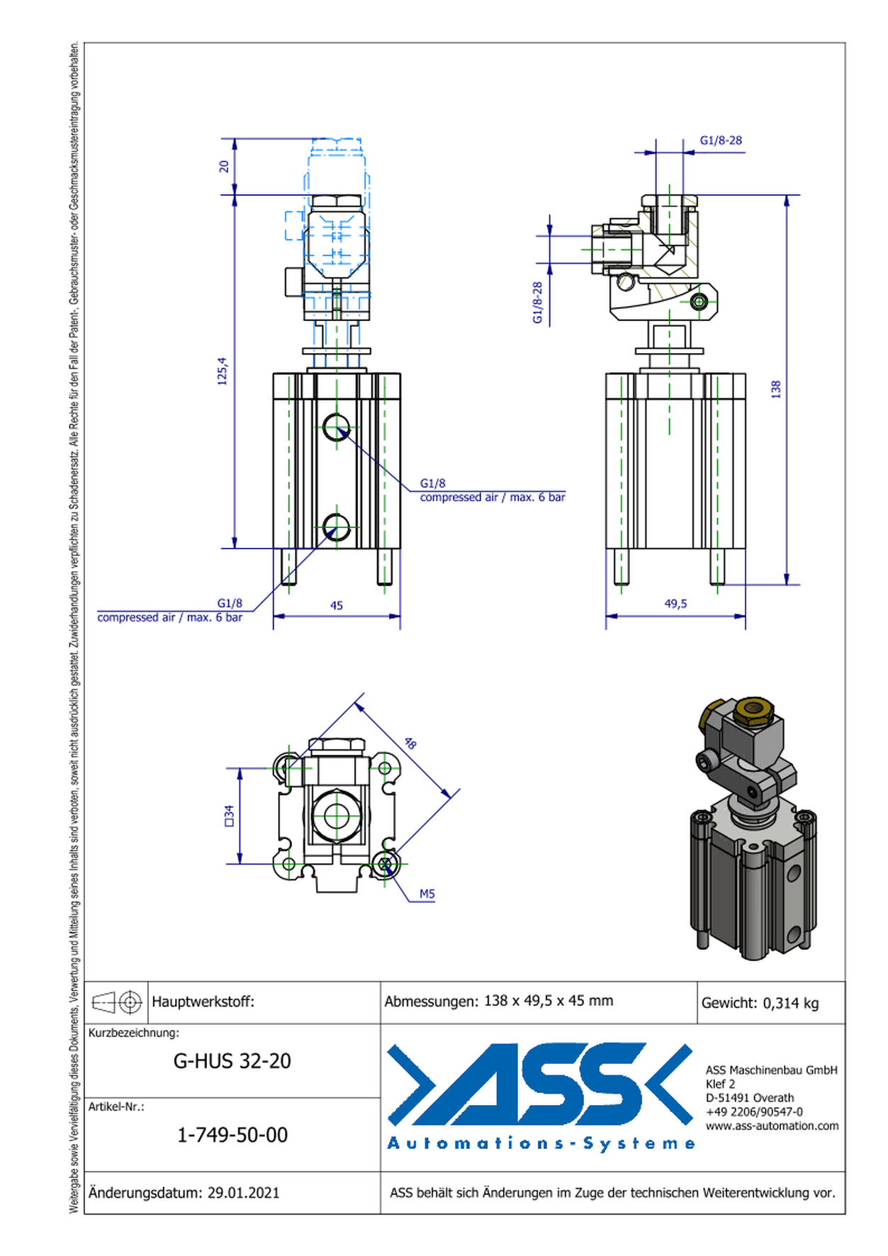 G-HUS 32-20 Stroke Unit for Vacuum Cups, locked against rot.