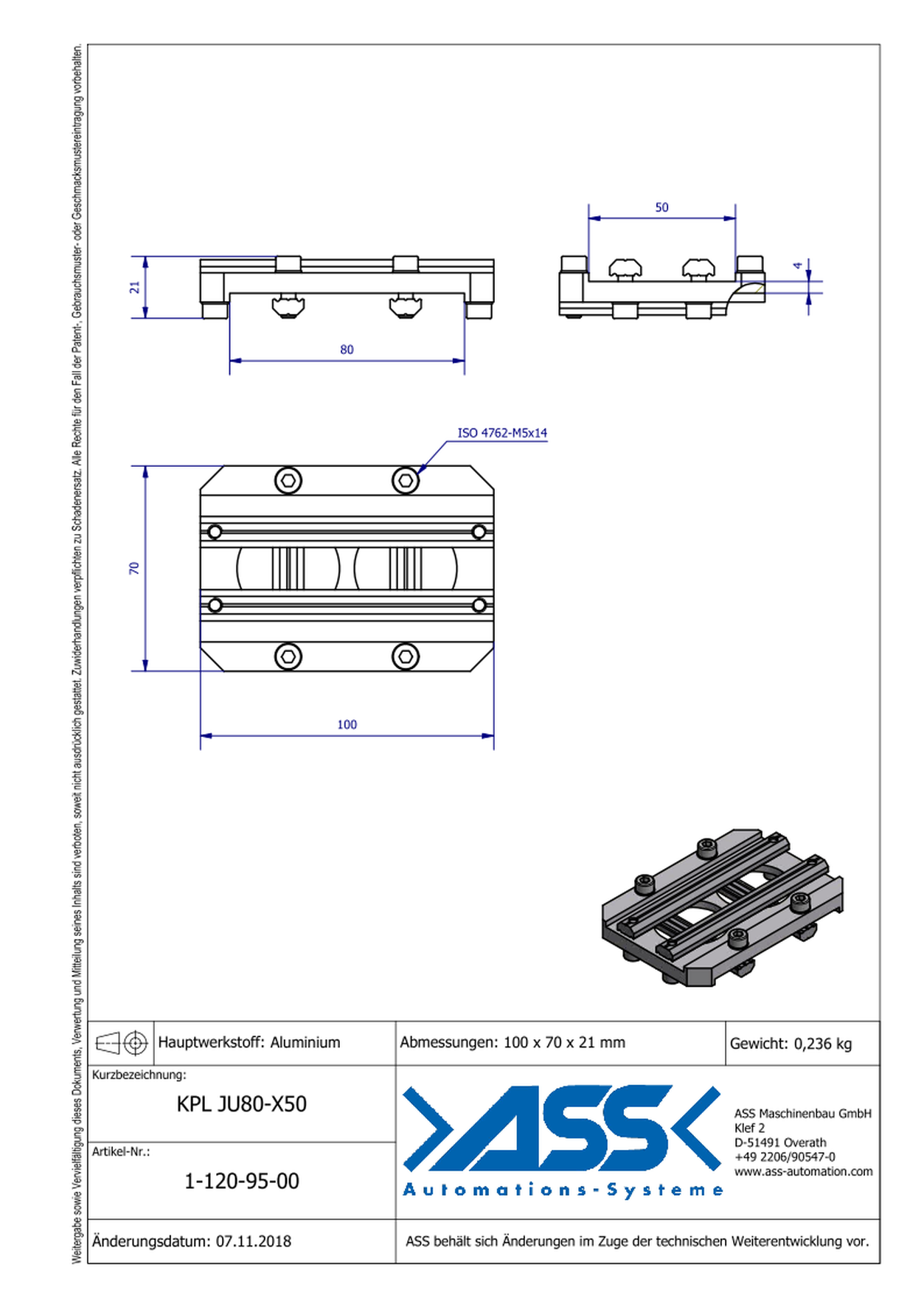 KPL JU 80-X50 Cross Joint Connector, form-locking