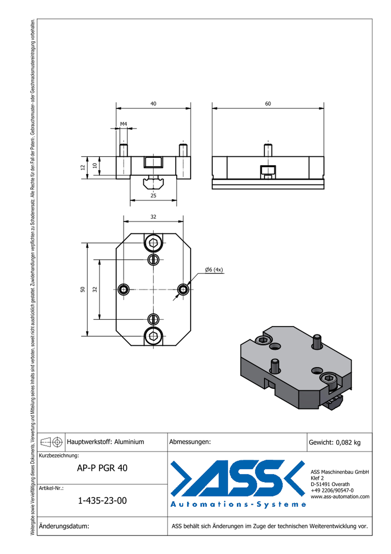 AP-P PGR 40 Adapter for PGR-P and PGR for mounting to profiles