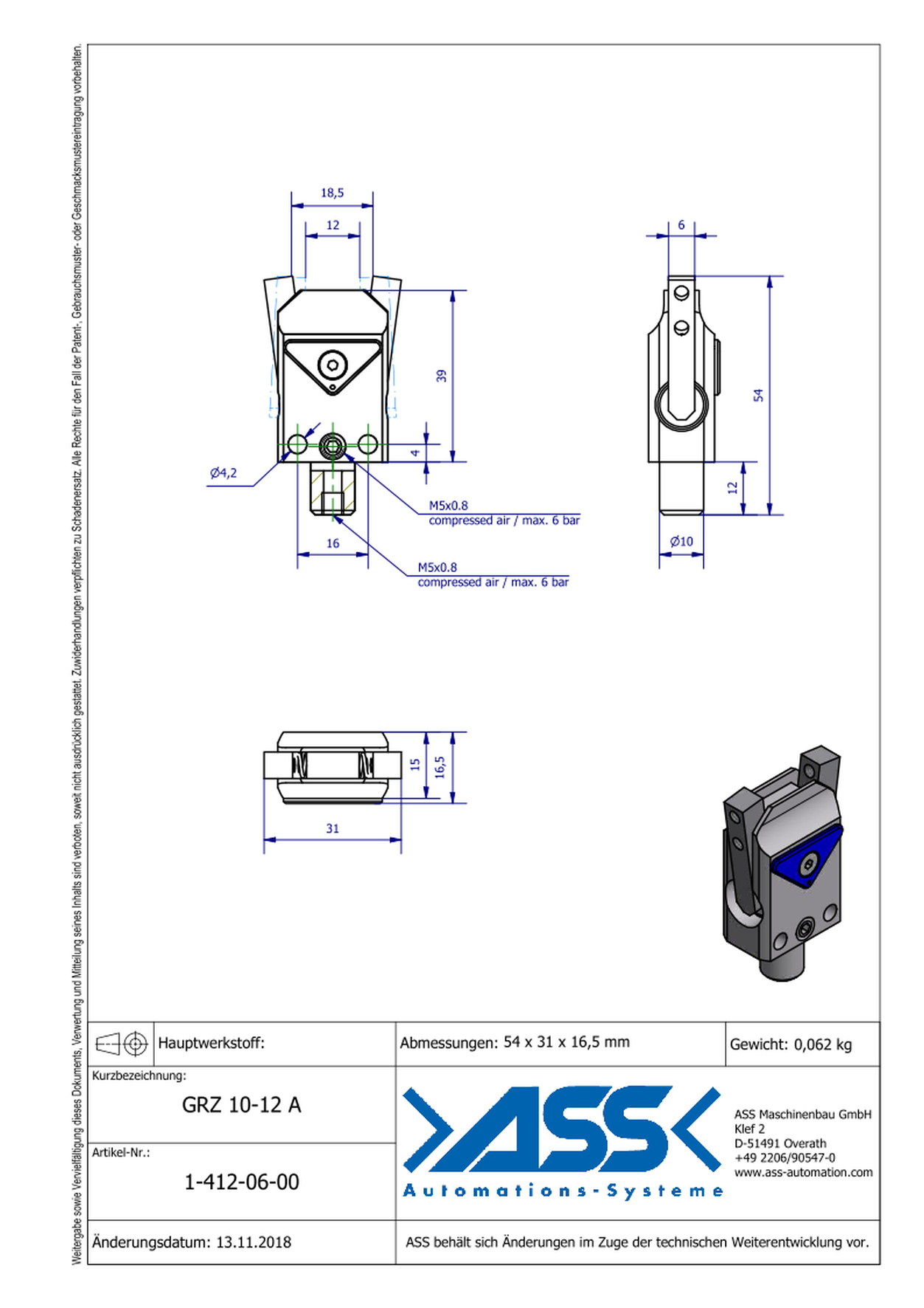 GRZ 10-12 A Gripper with Jaw Type: Adapter / Adapter