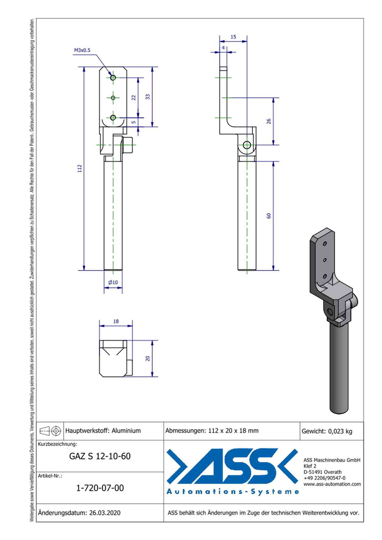 GAZ S 12-10-60 Gripper Arm for Short Stroke Cylinder, with Swivel