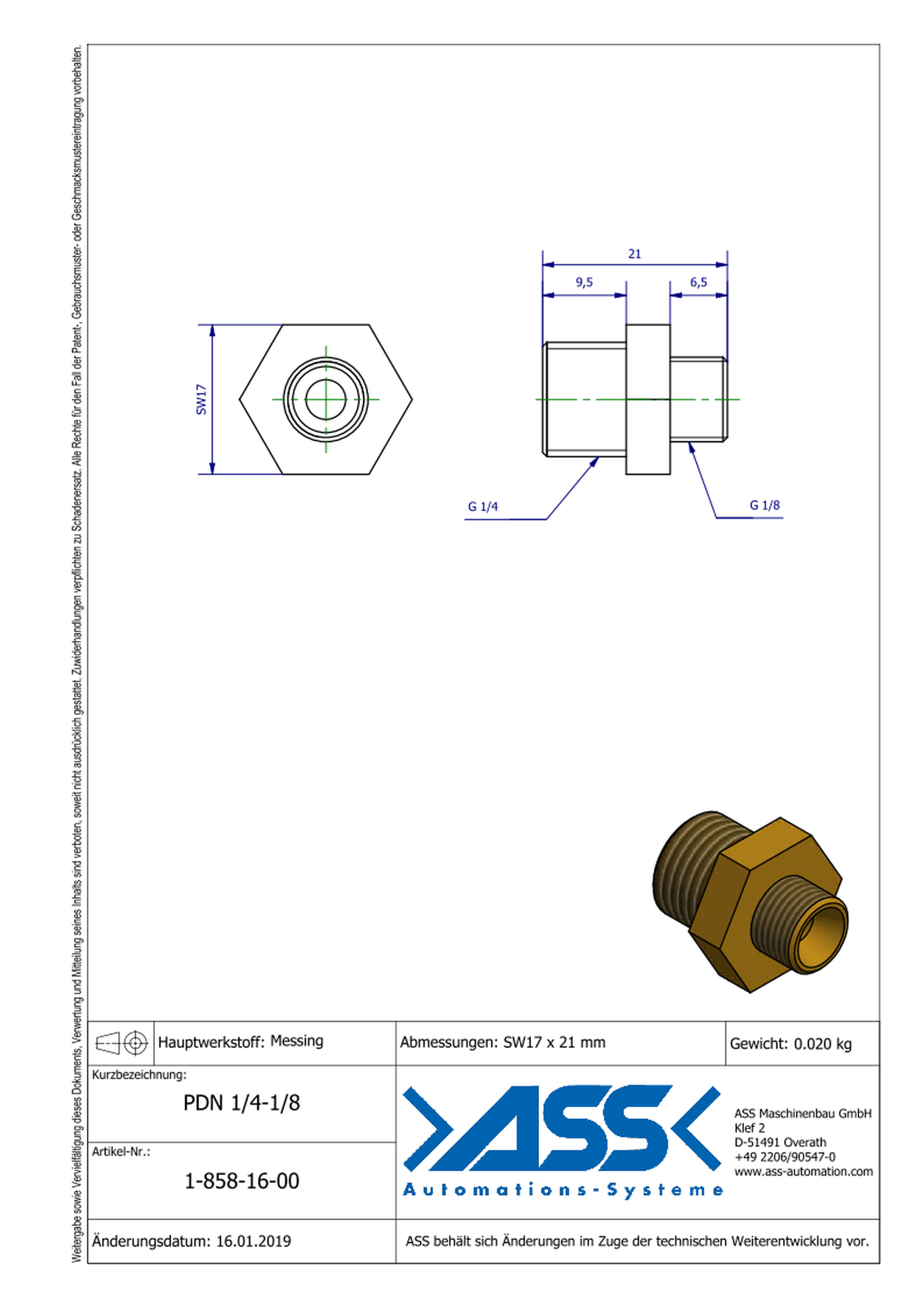 PDN 1/4-1/8 Double Nipple