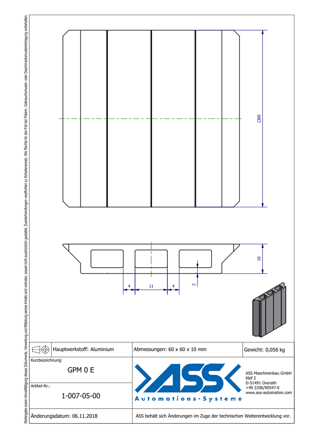 GPM 0 E Gripper (EOAT) Base Plate, extruded