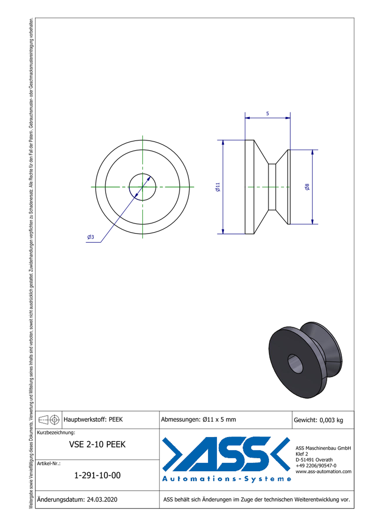 VSE 2-10 PEEK Vacuum Cup Inserts PEEK