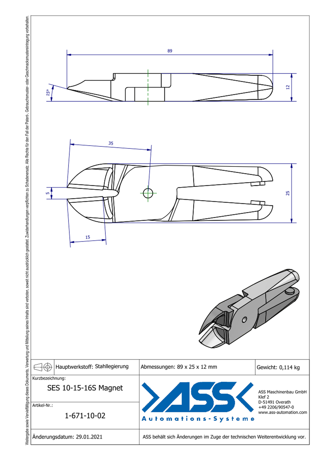 SES10-15-16S Magnet Nipper Blade Magnetic Return, Standard for ASN 10