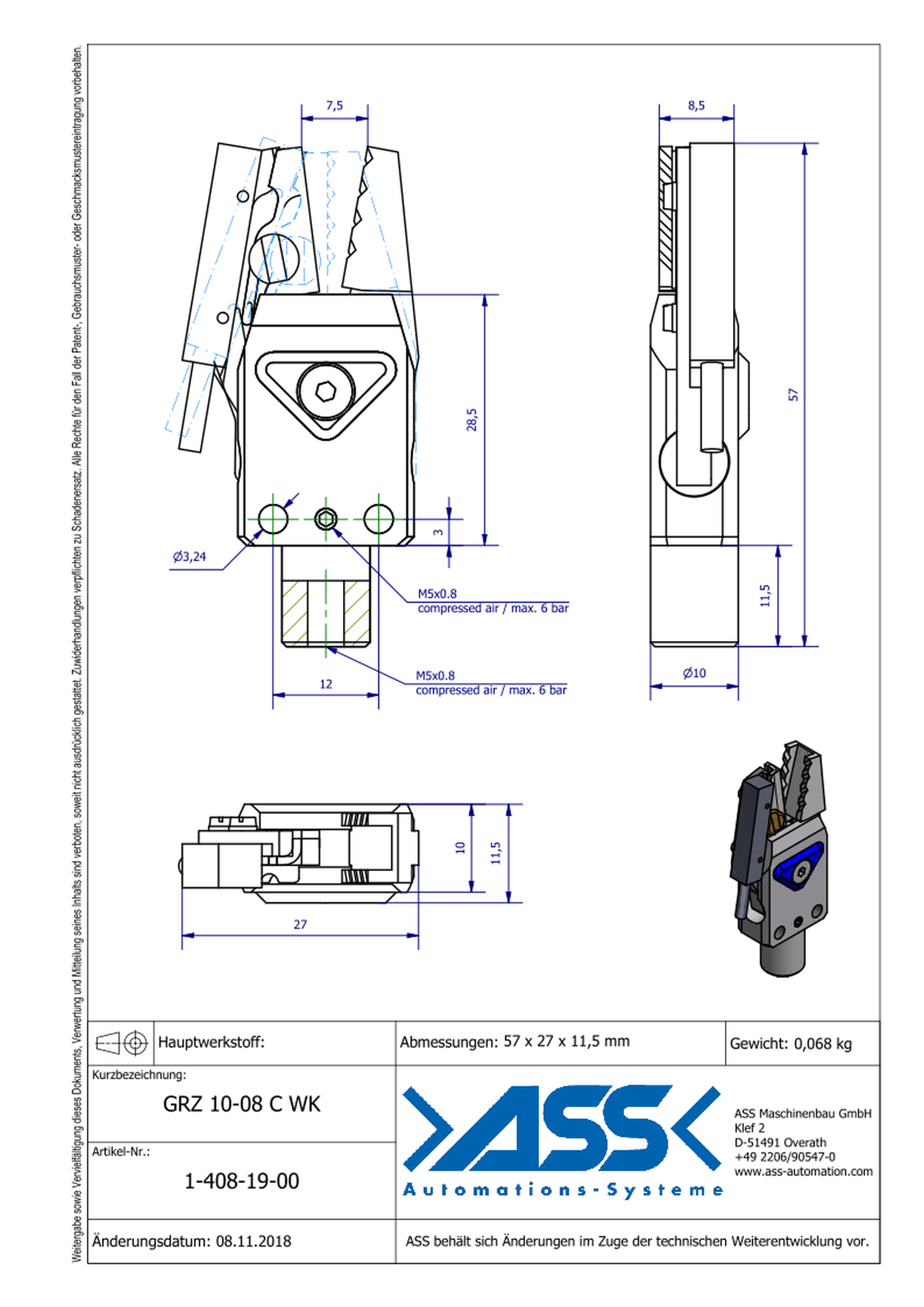 GRZ 10-08 C WK Gripper with Jaw Type: for Soft Material / Sensor