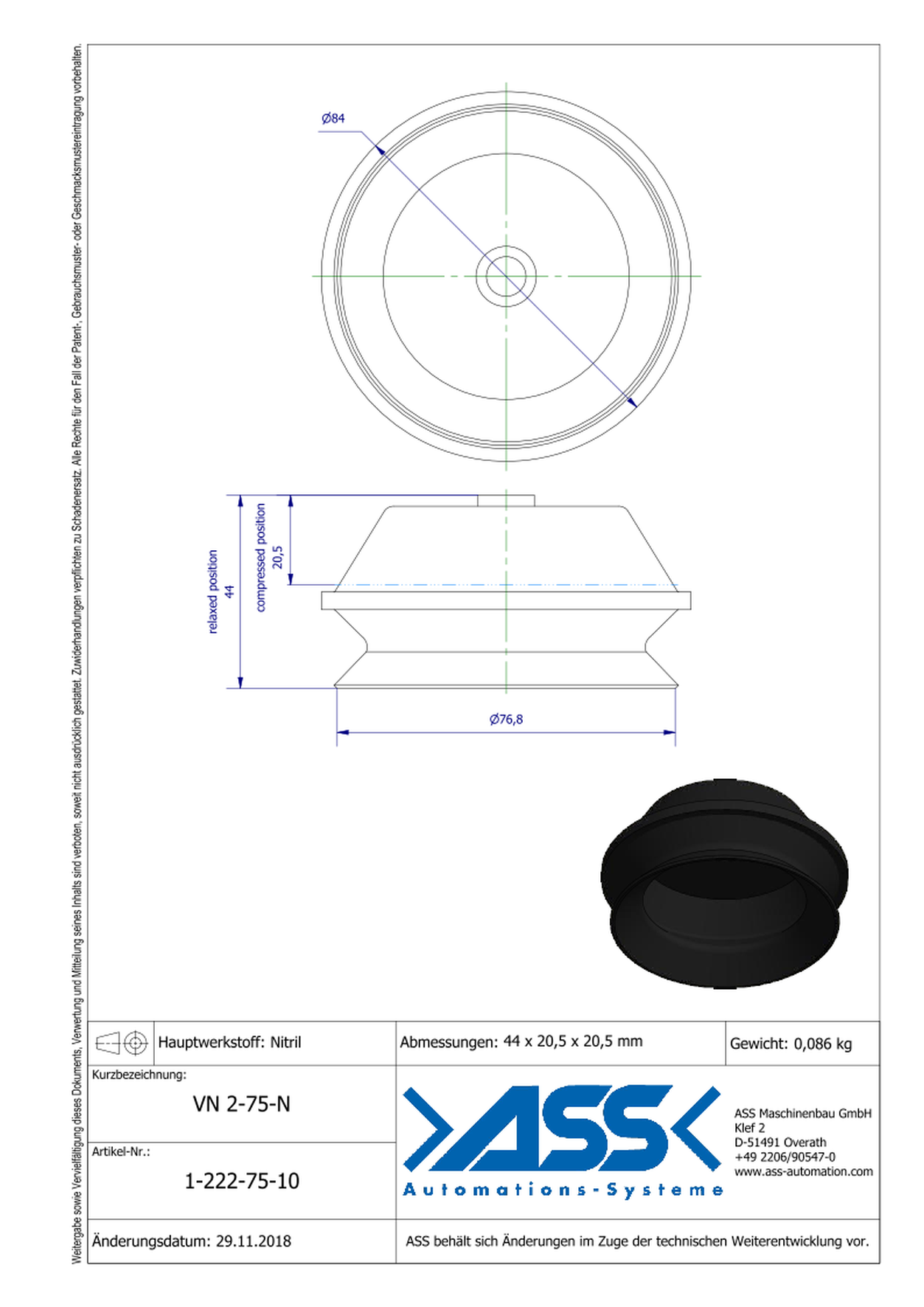 VN 2-75-N Suction Cup, 2 Bellows